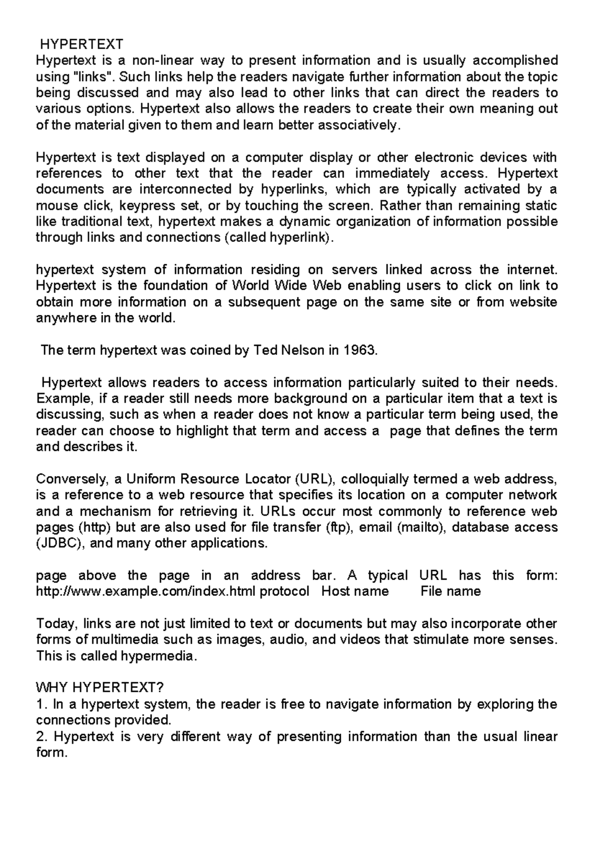 Hypertext HYPERTEXT Hypertext is a way to present