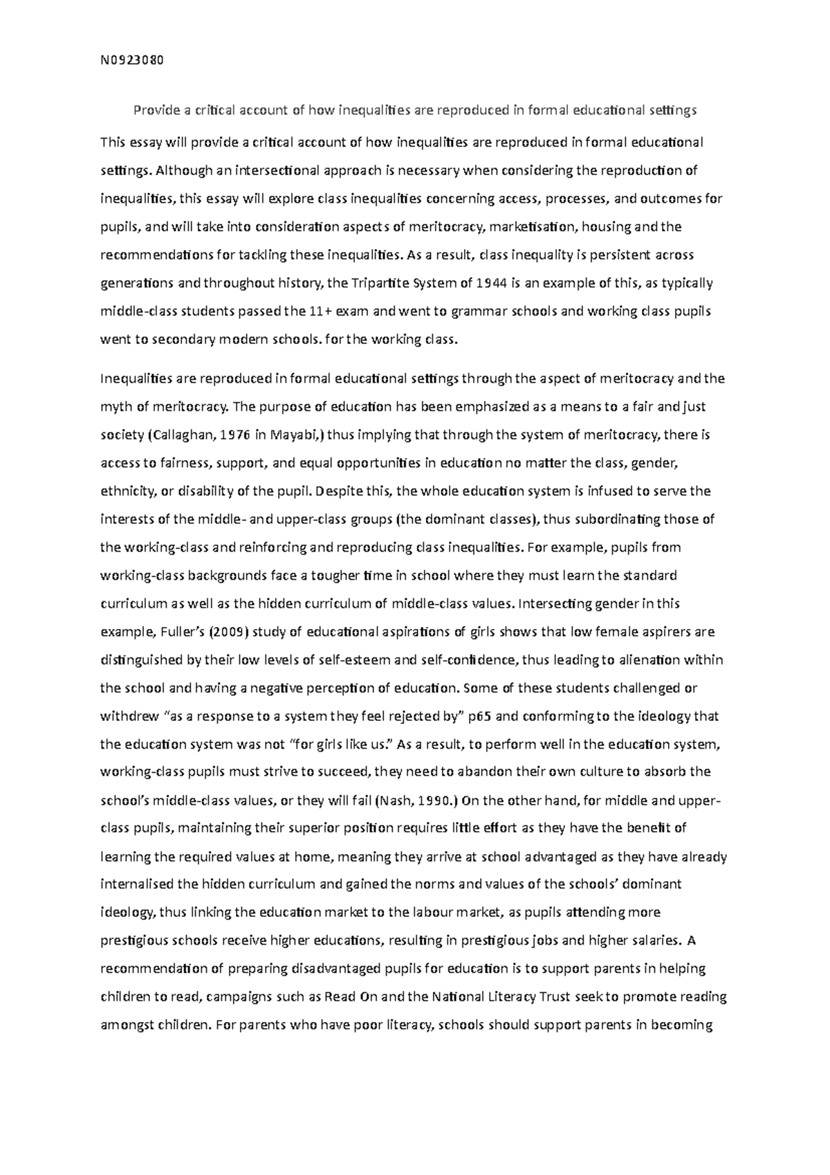 inequalities in education sociology essay