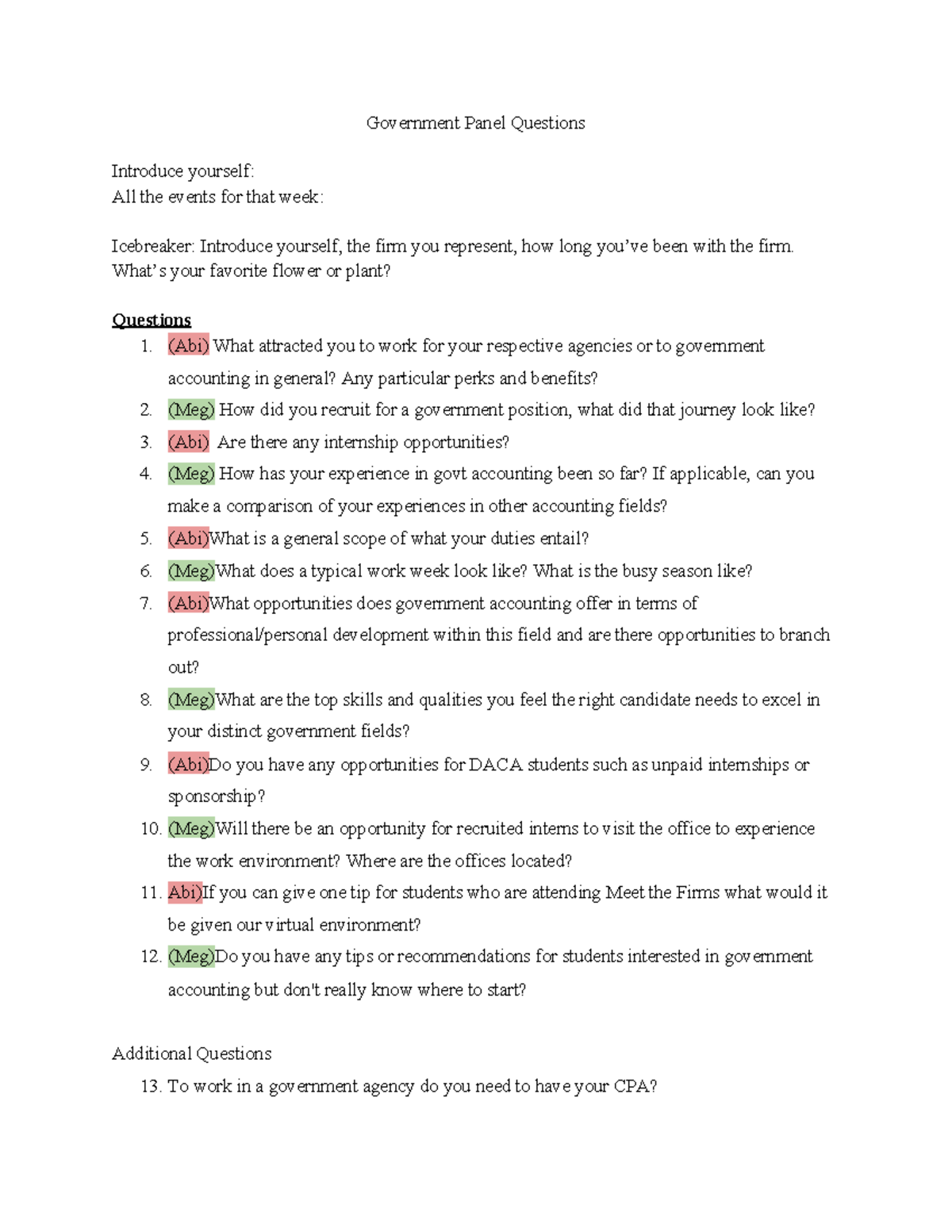 Government Panel Questions Government Panel Questions Introduce