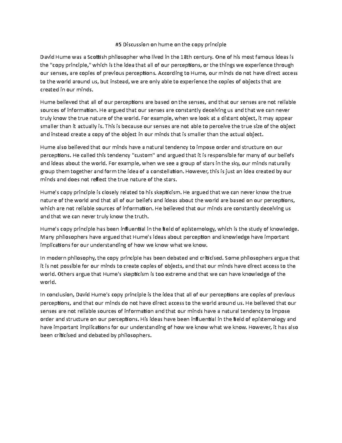 5 Discussion on hume on the copy principle note 5 Discussion on