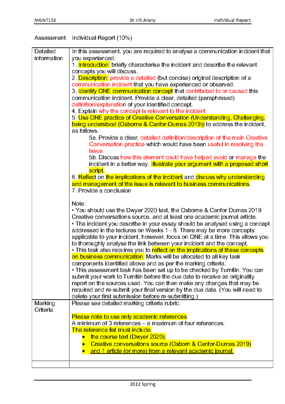 Individual Report 10 MGNT102 - MGNT102 Dr Irit Alony Individual Report ...