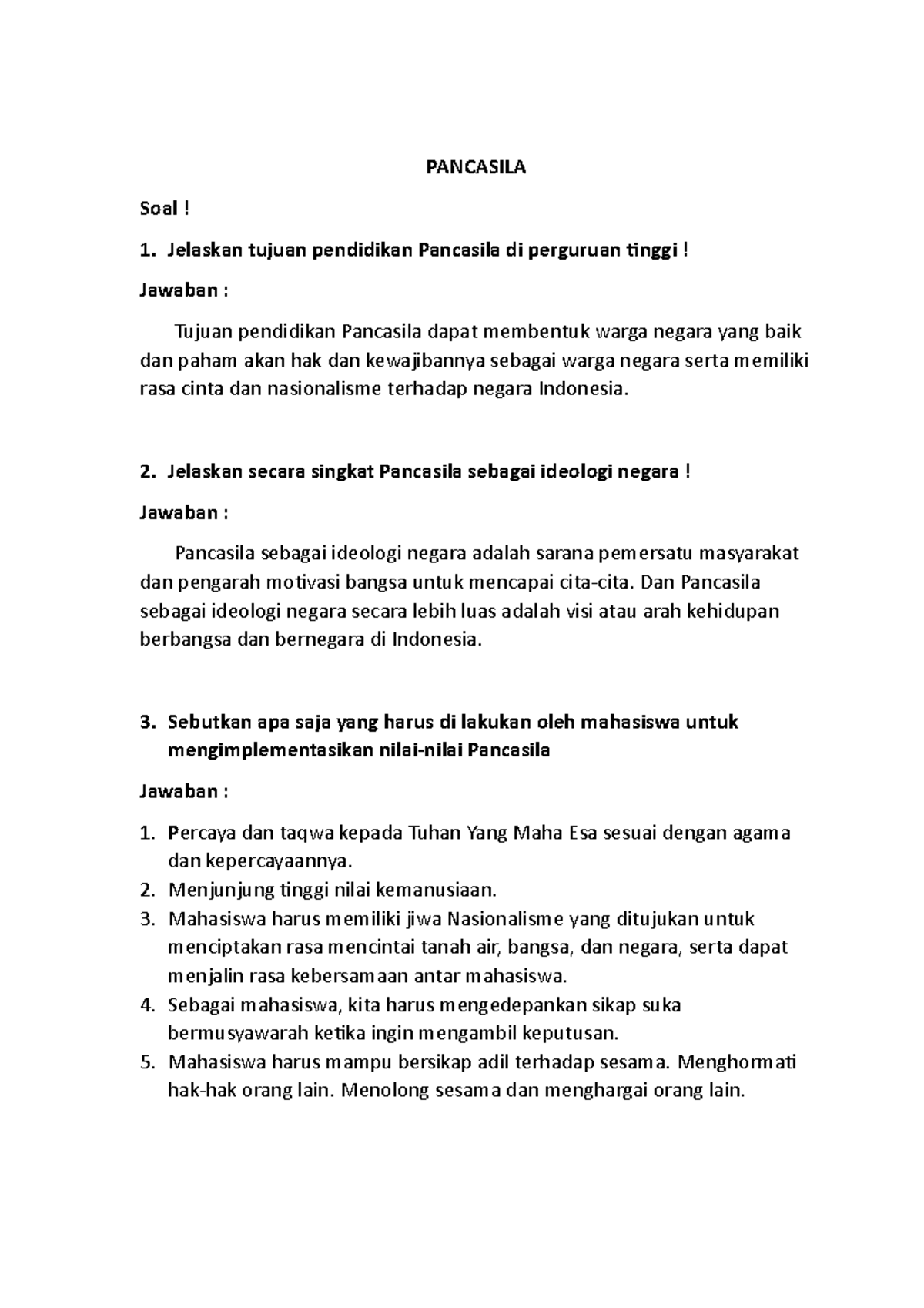 Tugas Pancasila - Pancasila Sebagai Ideologi Negara - PANCASILA Soal ...