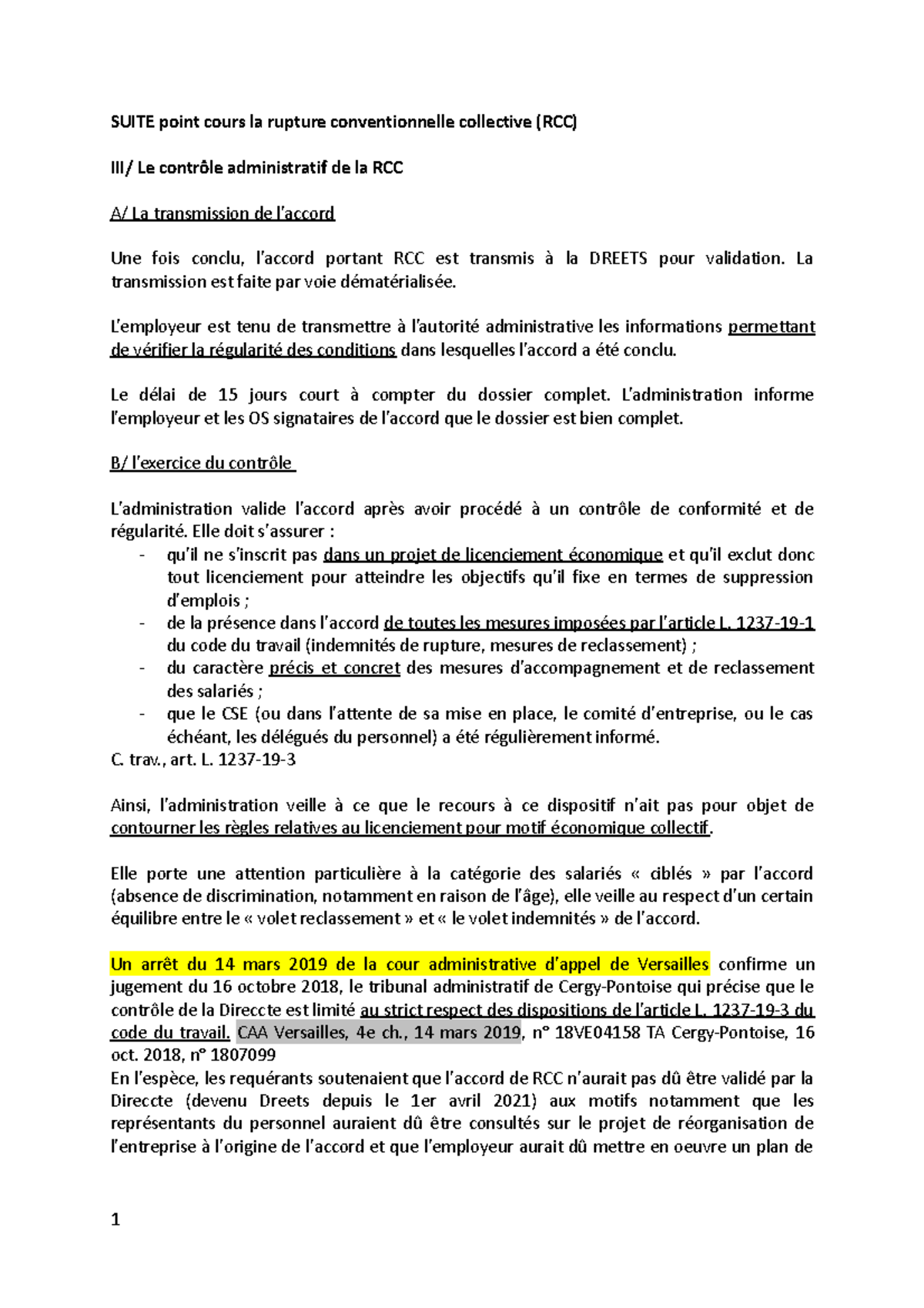 RCCollective cours M1 - SUITE point cours la rupture conventionnelle ...