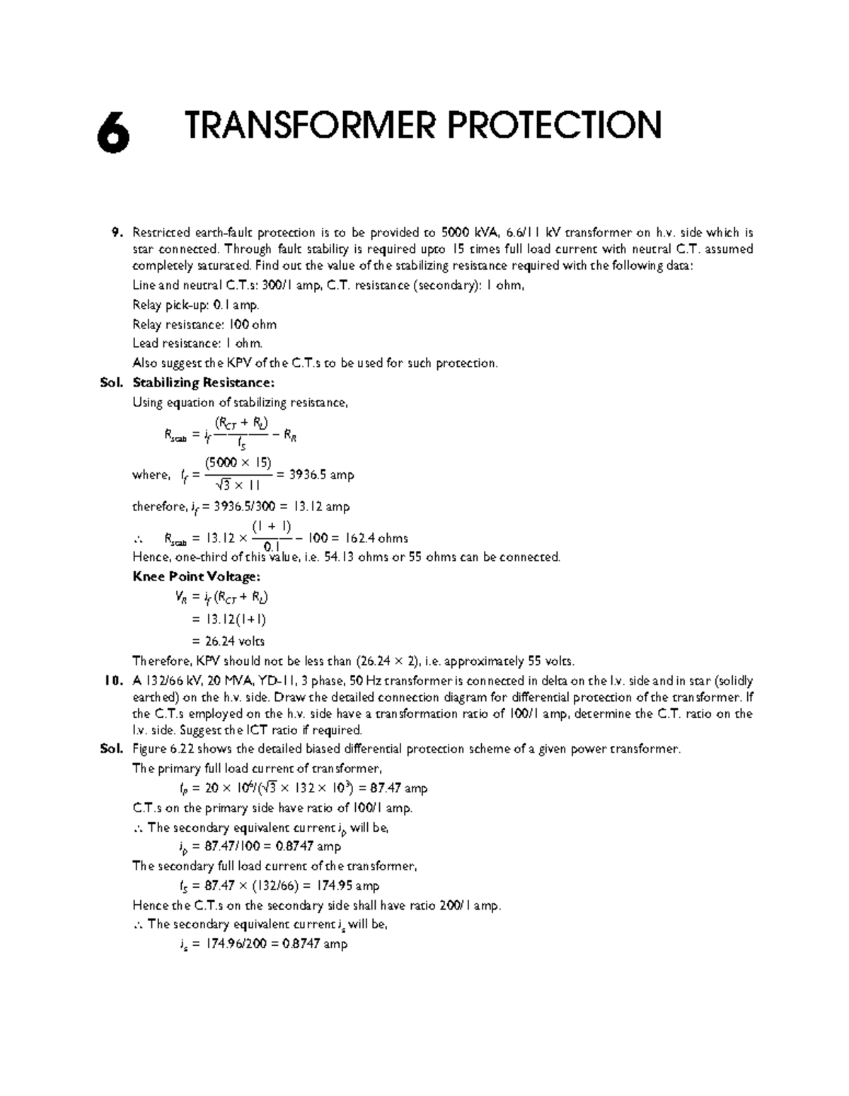 Solution Manual to Chapter 06 of Power System Protection and Switchgear