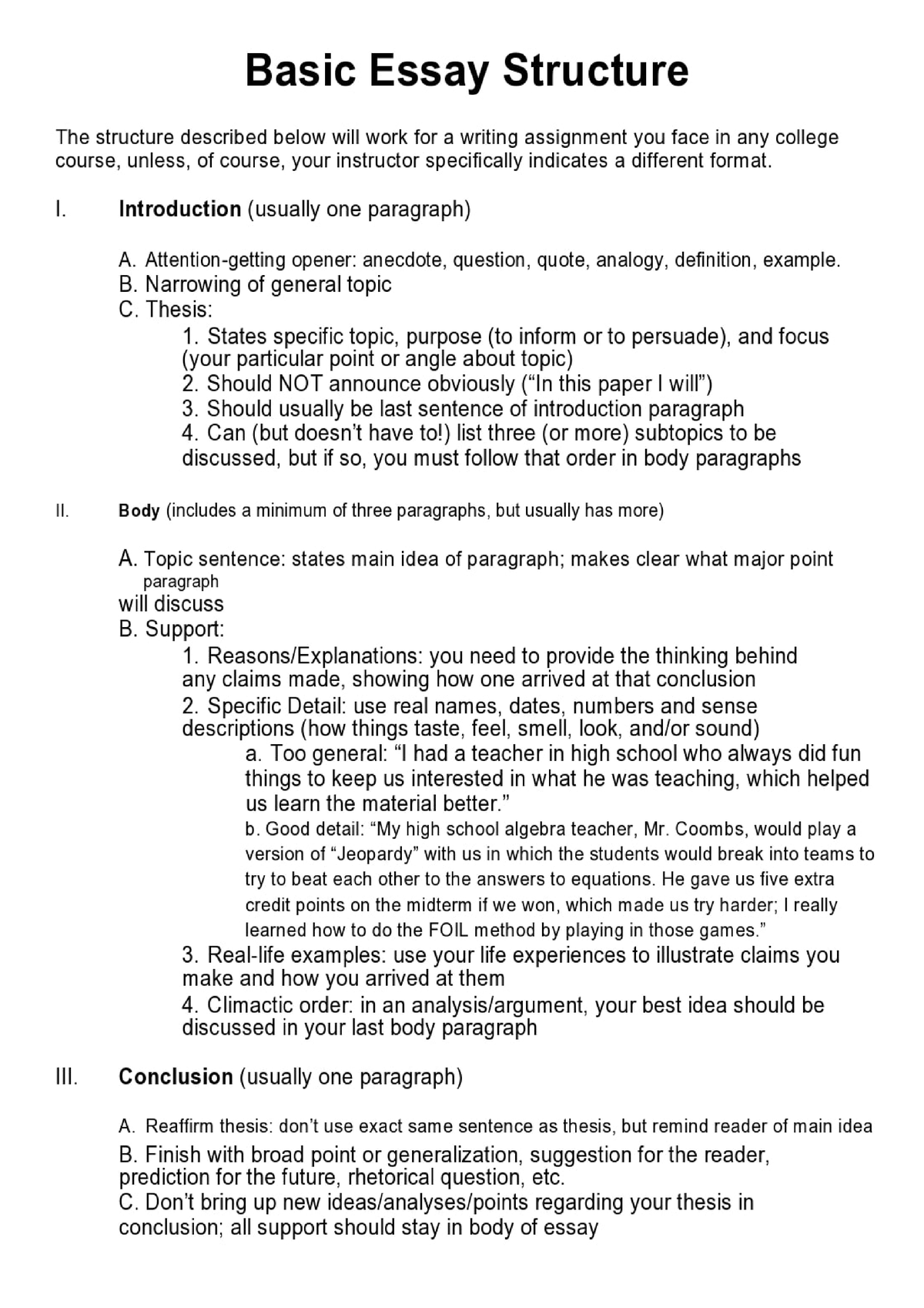 Basic Essay Structure - Bachelor of Secondary Education - Studocu