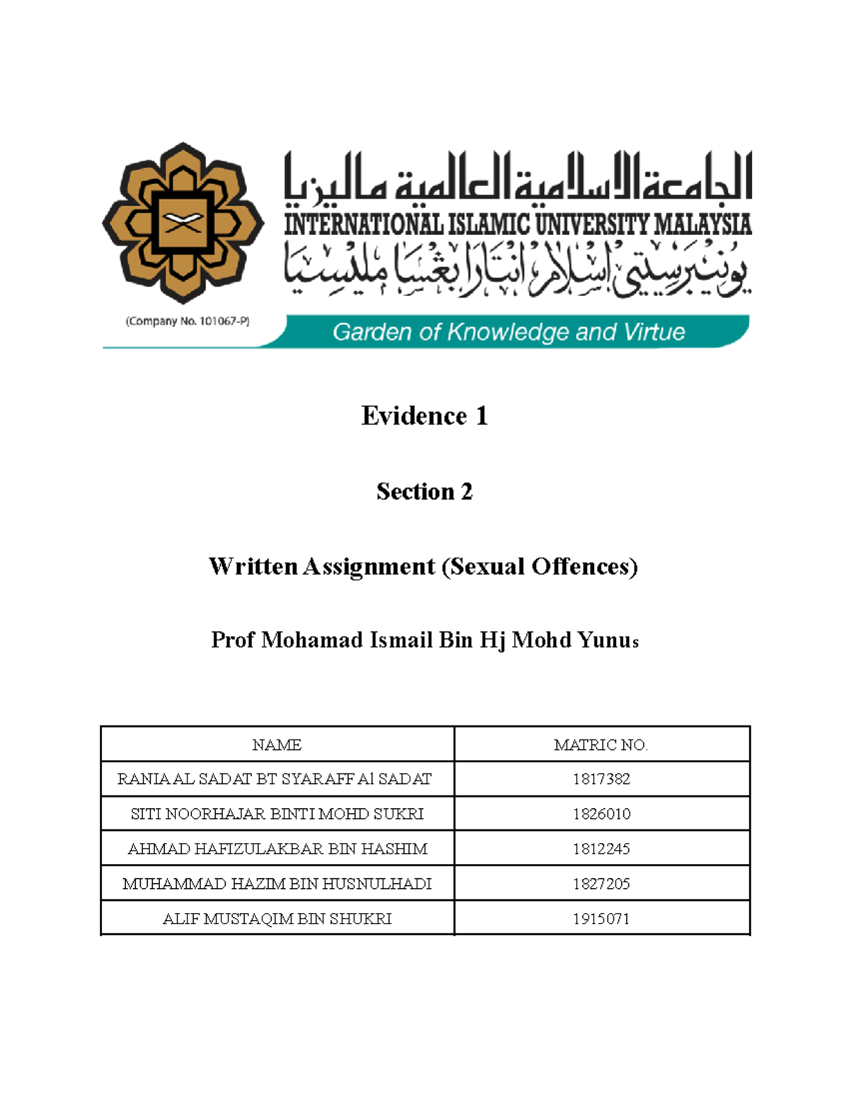 Written Assignment Evidence 1 - Evidence 1 Section 2 Written Assignment ...