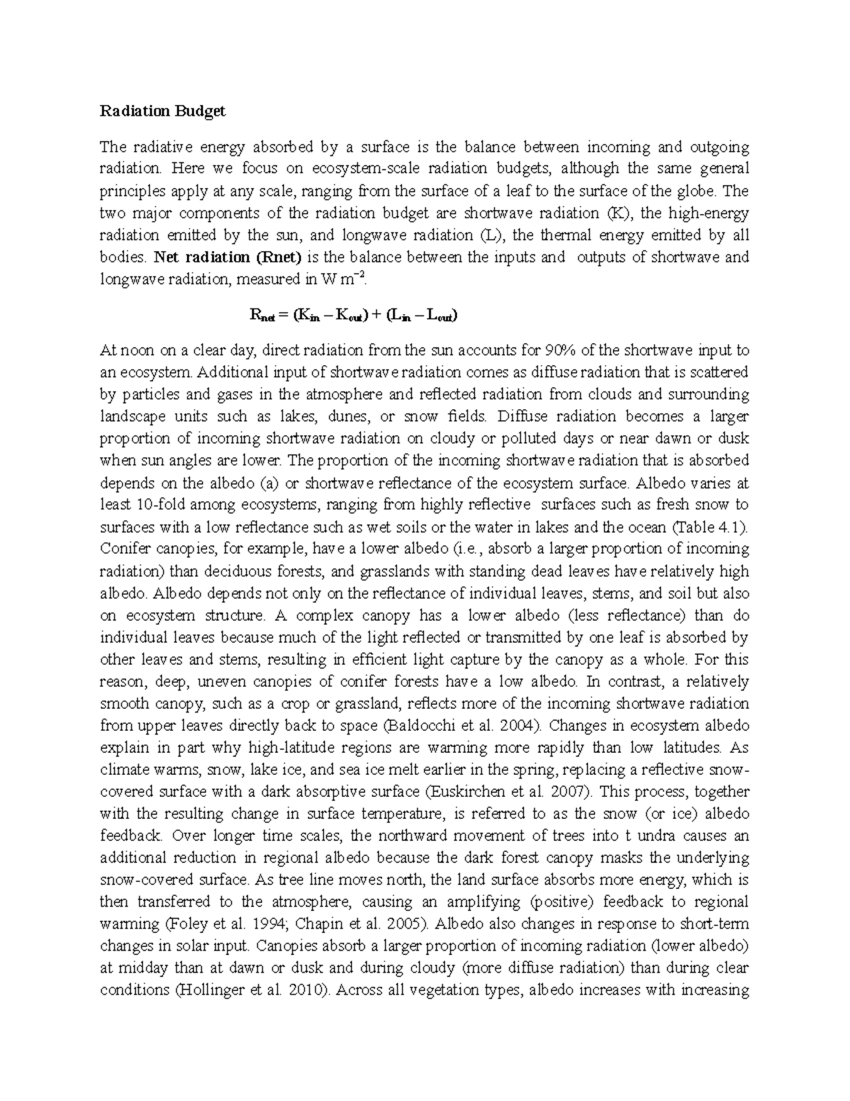 Radiation Budget - Radiation Budget The radiative energy absorbed by a ...