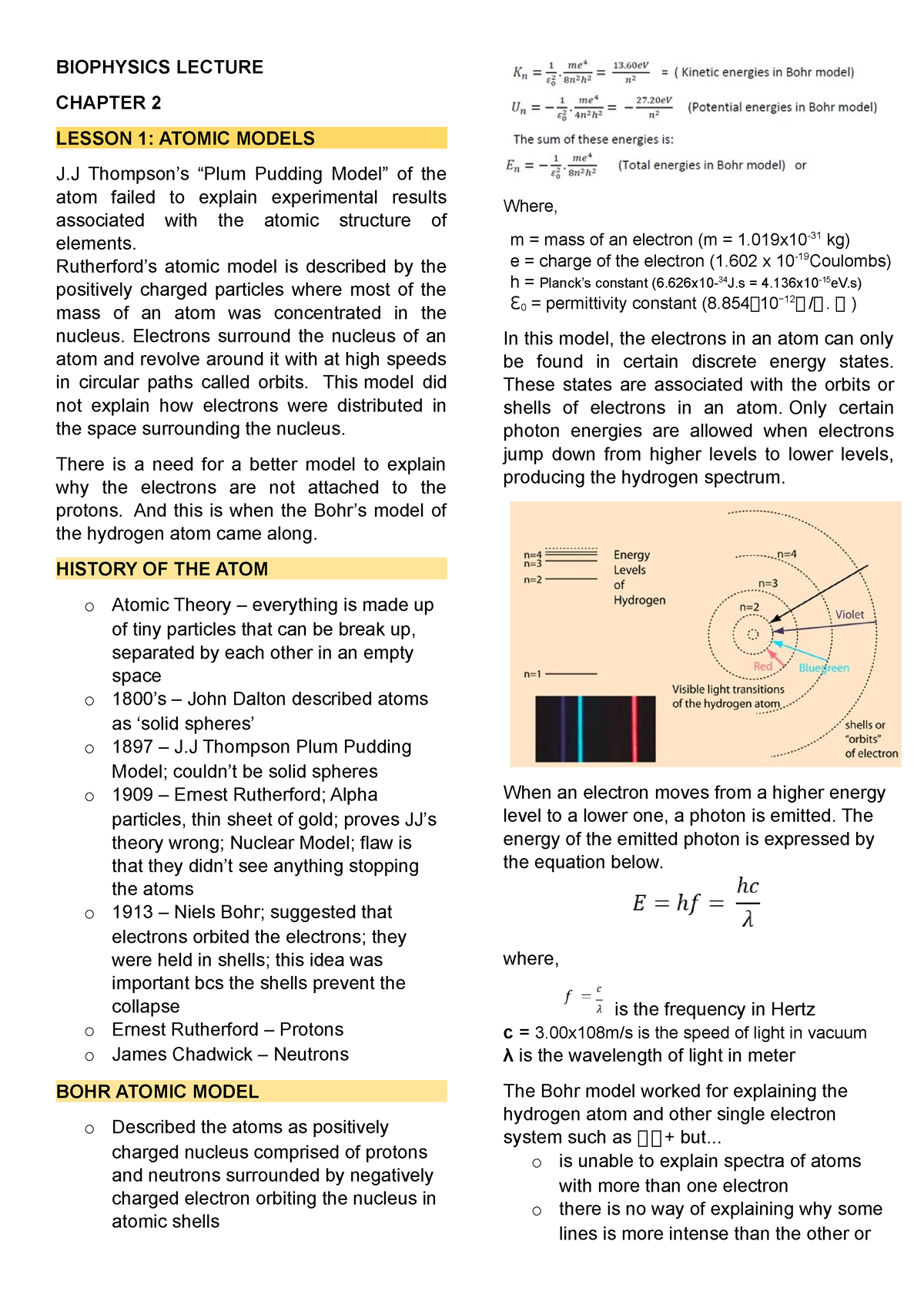 Phys 31 Chapter 2 - BioPhysics Lecture Notes - BIOPHYSICS LECTURE ...