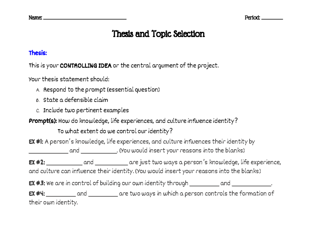 Copy of Thesis and Topic Selection - Thesis and Topic Selection Thesis ...