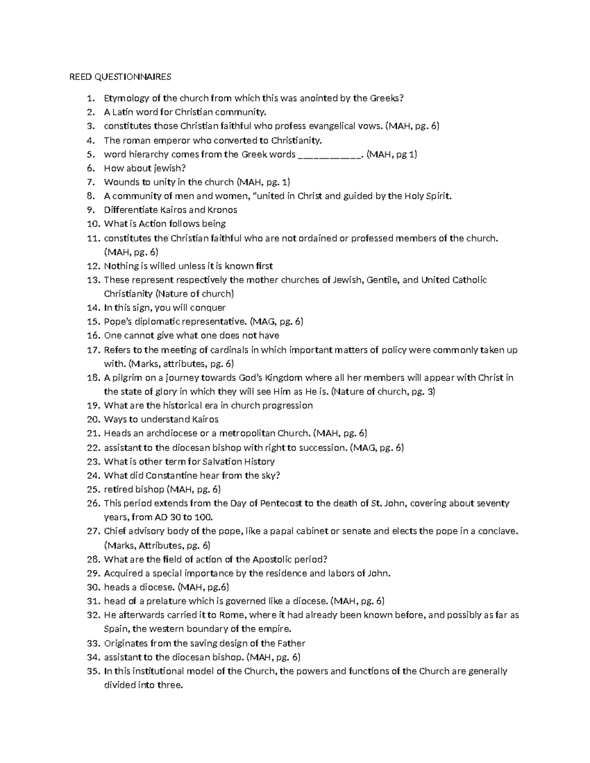 REED Questionnaires - REED QUESTIONNAIRES Etymology of the church from ...