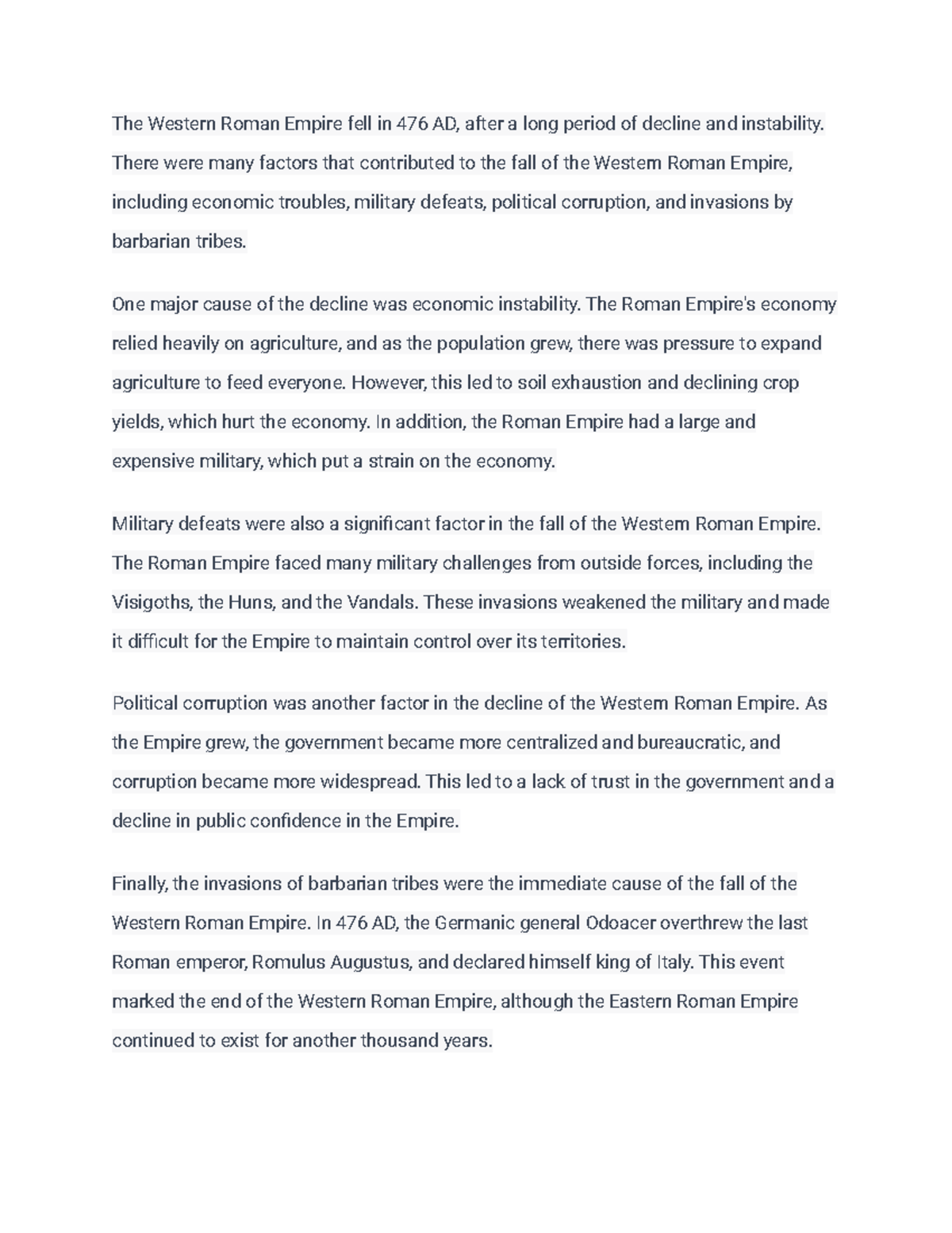 Untitled document (89) - The Western Roman Empire fell in 476 AD, after ...