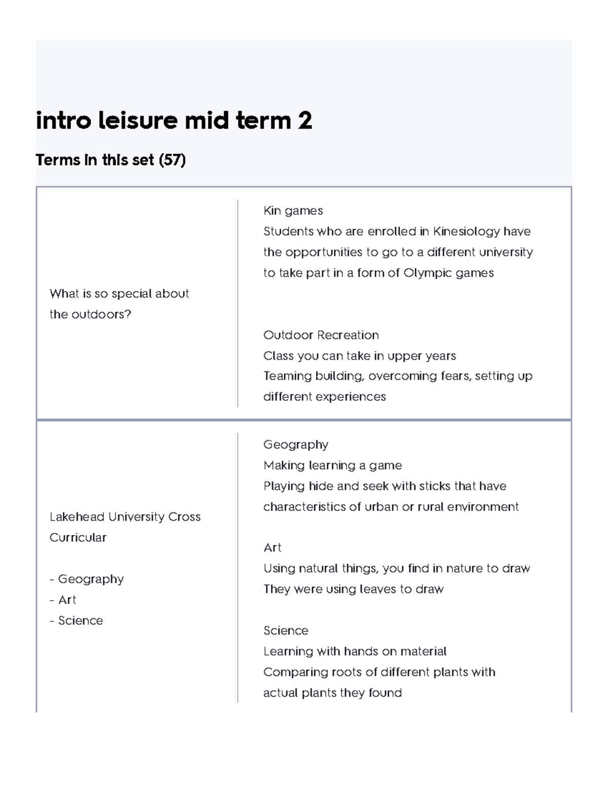 Intro leisure mid term 2 Flashcards Quizlet intro leisure mid term 2