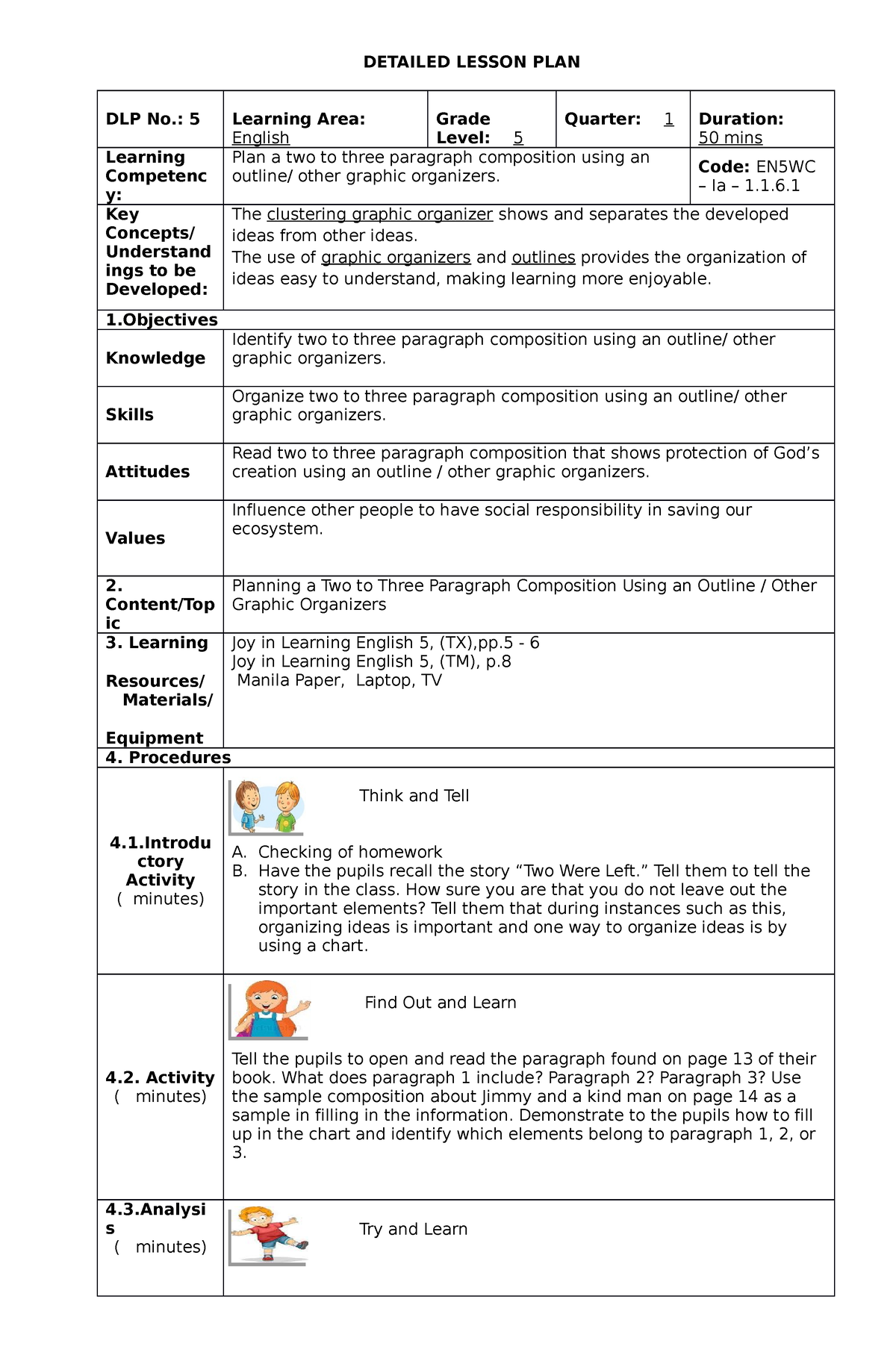 English DLP in English No. 5 - DETAILED LESSON PLAN DLP No.: 5 Learning ...