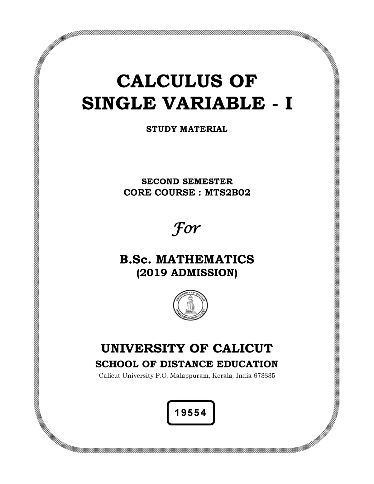 II Sem. - Calculus Of Single Variable - I - Bsc Maths - Studocu