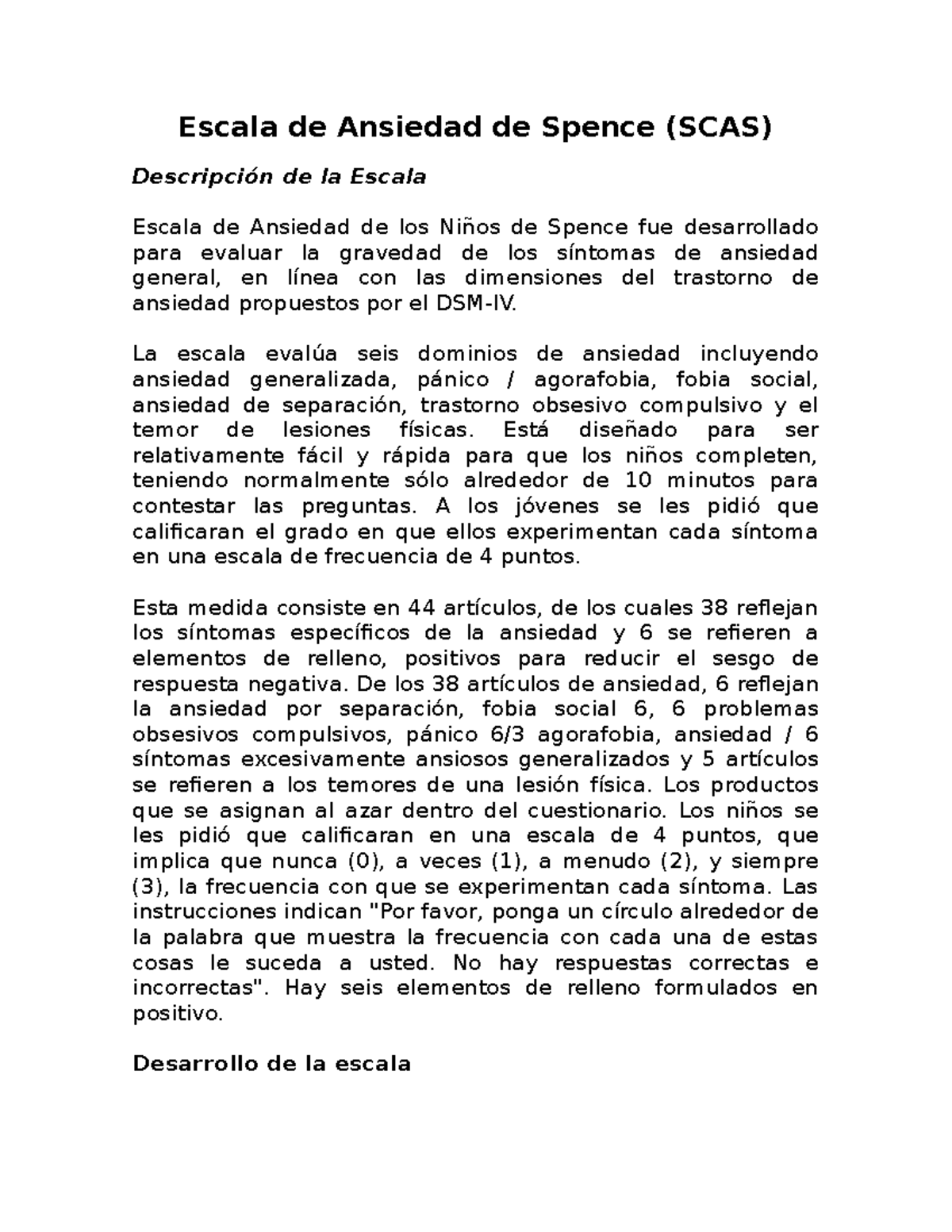 Escala De Ansiedad Infantil De Spence – JSQQ