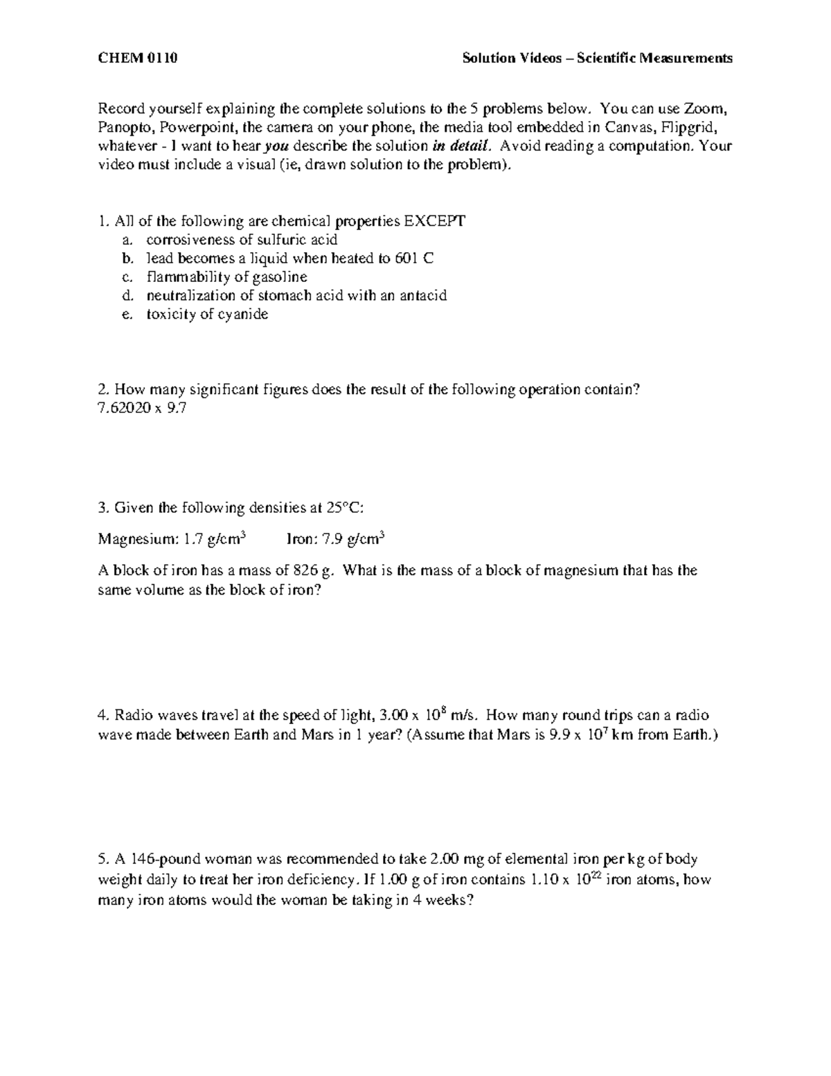 Solution Videos Sci Measurements - CHEM 0110 Solution Videos ...