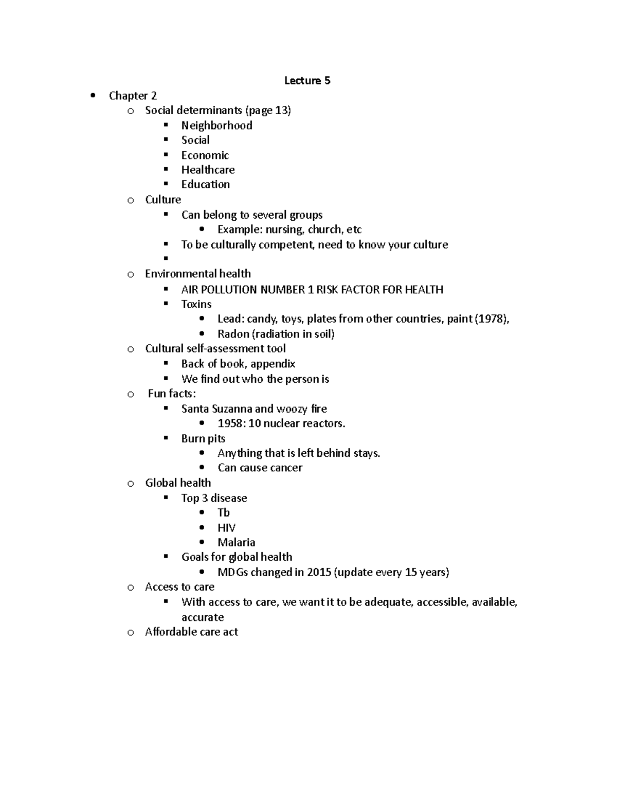 Public Health Lecture (week 5) - Lecture 5 Chapter 2 O Social 