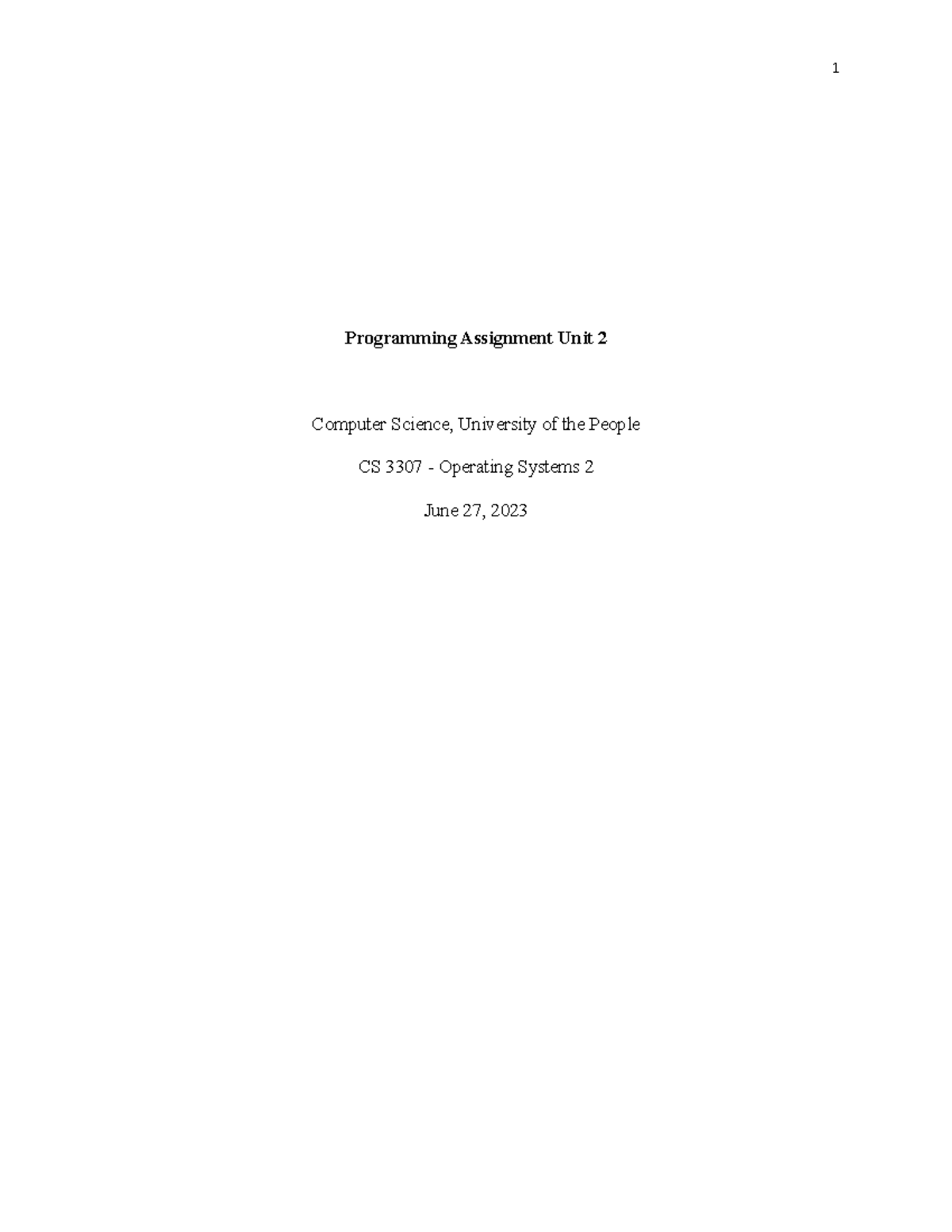 Written Assignment 2 - Programming Assignment Unit 2 Computer Science ...