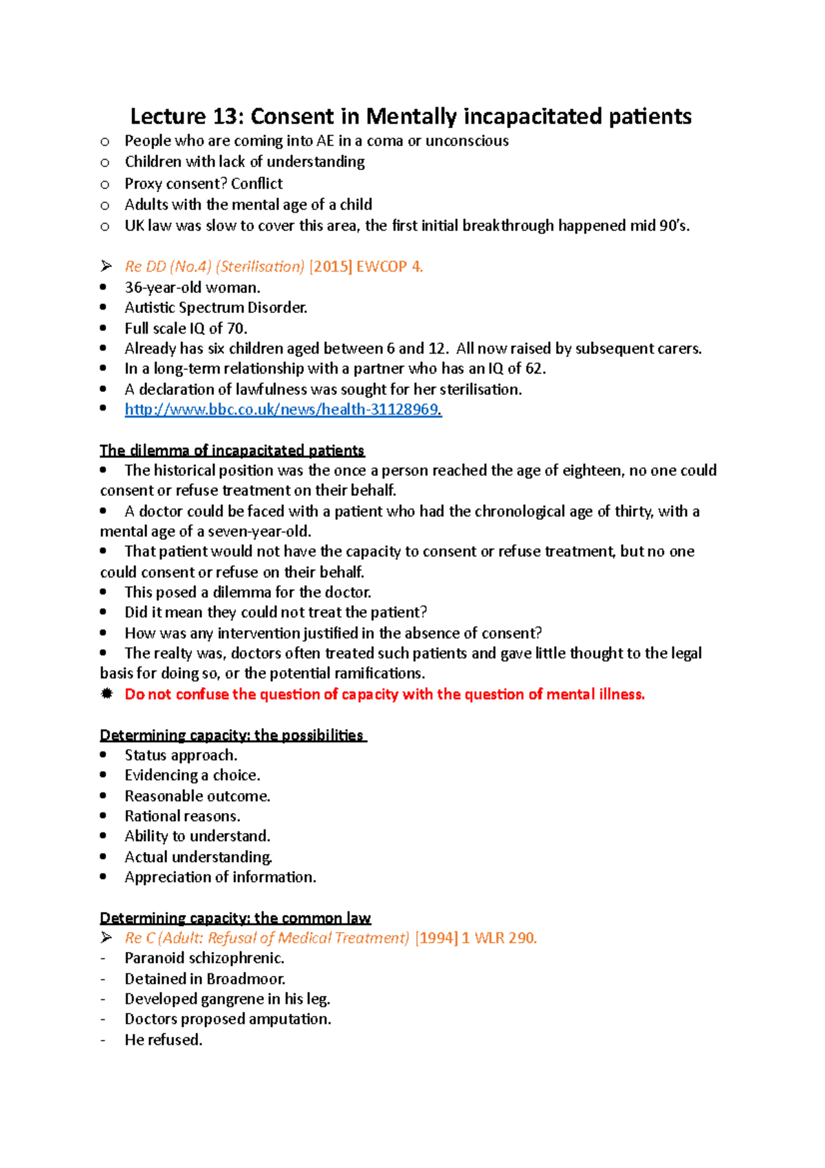 Consent in mentally incapacitated patients - Re DD (No) (Sterilisation ...