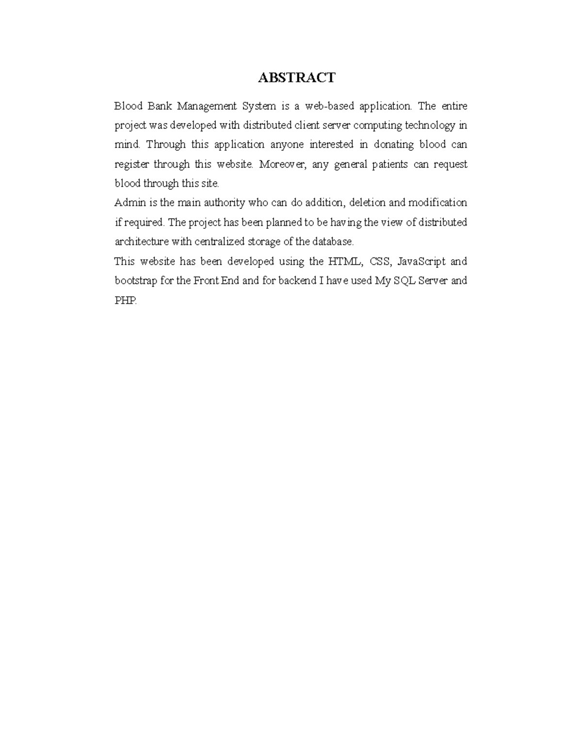 Db project - lkjkhjm - ABSTRACT Blood Bank Management System is a web ...