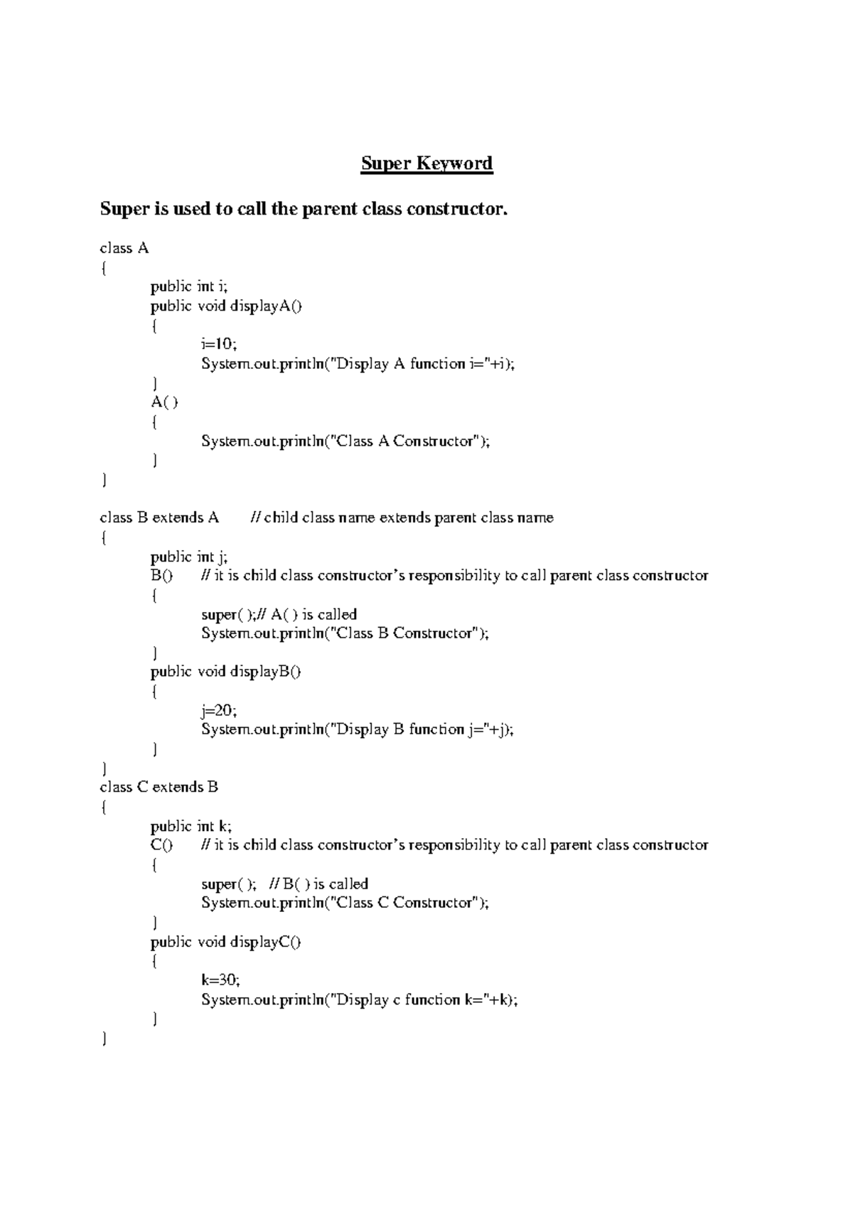 Super keyword 17 - Lecture notes 1 - Super Keyword Super is used to ...
