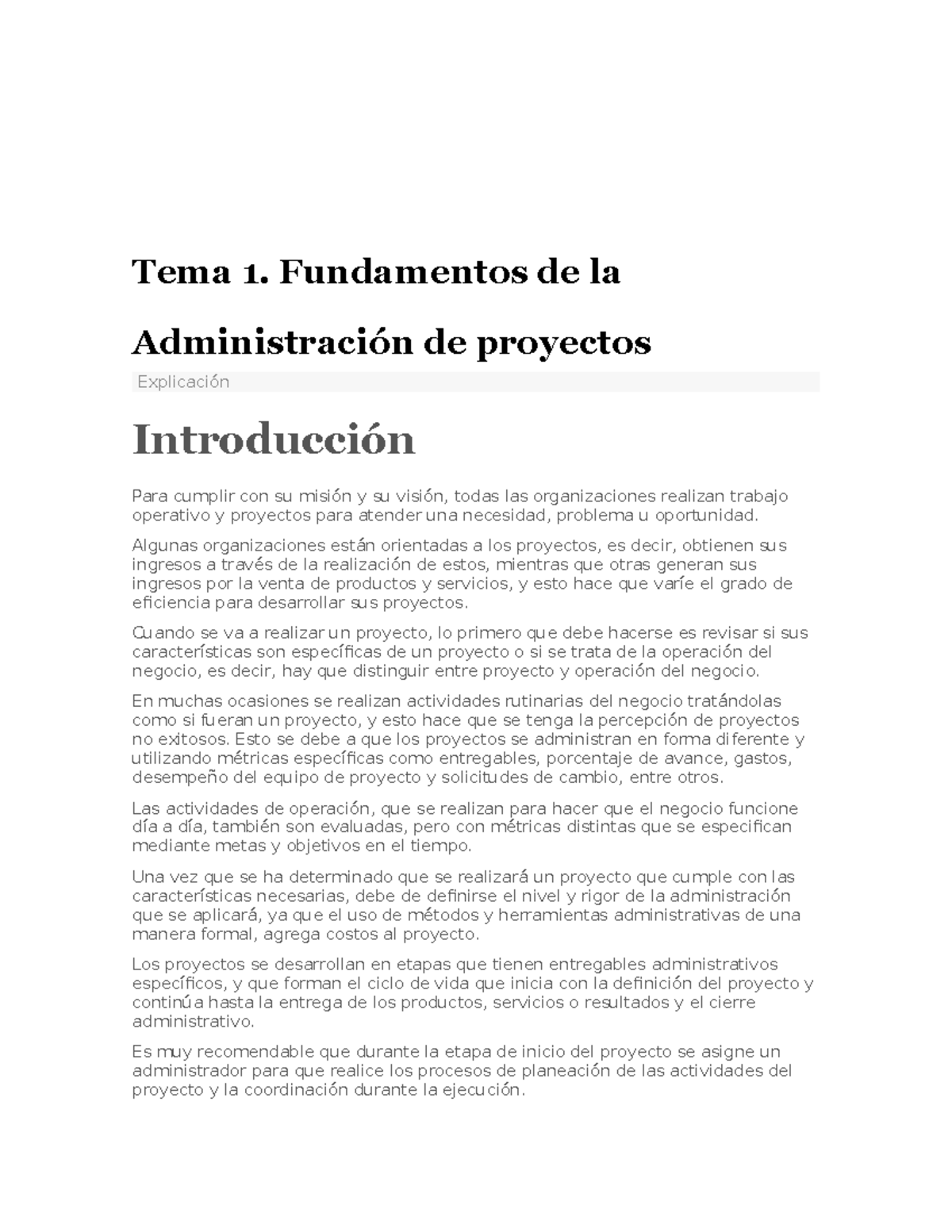 Examen 1 Admon De Proyectos - Tema 1. Fundamentos De La Administración ...