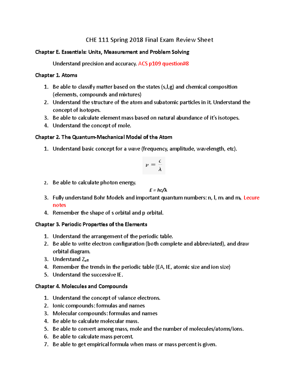 Biology 111 Final Exam Review