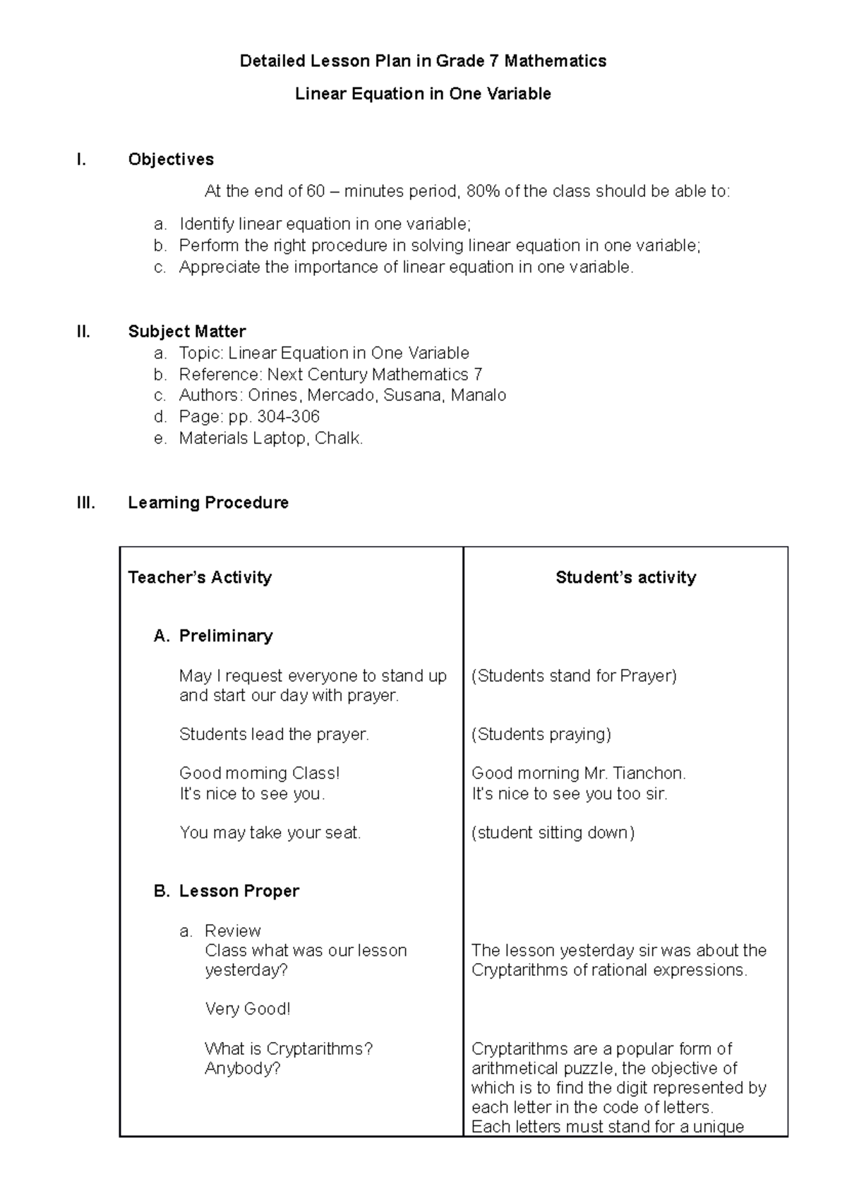 Detailed Lesson Plan in Grade 7 Mathematics - Detailed Lesson Plan in ...