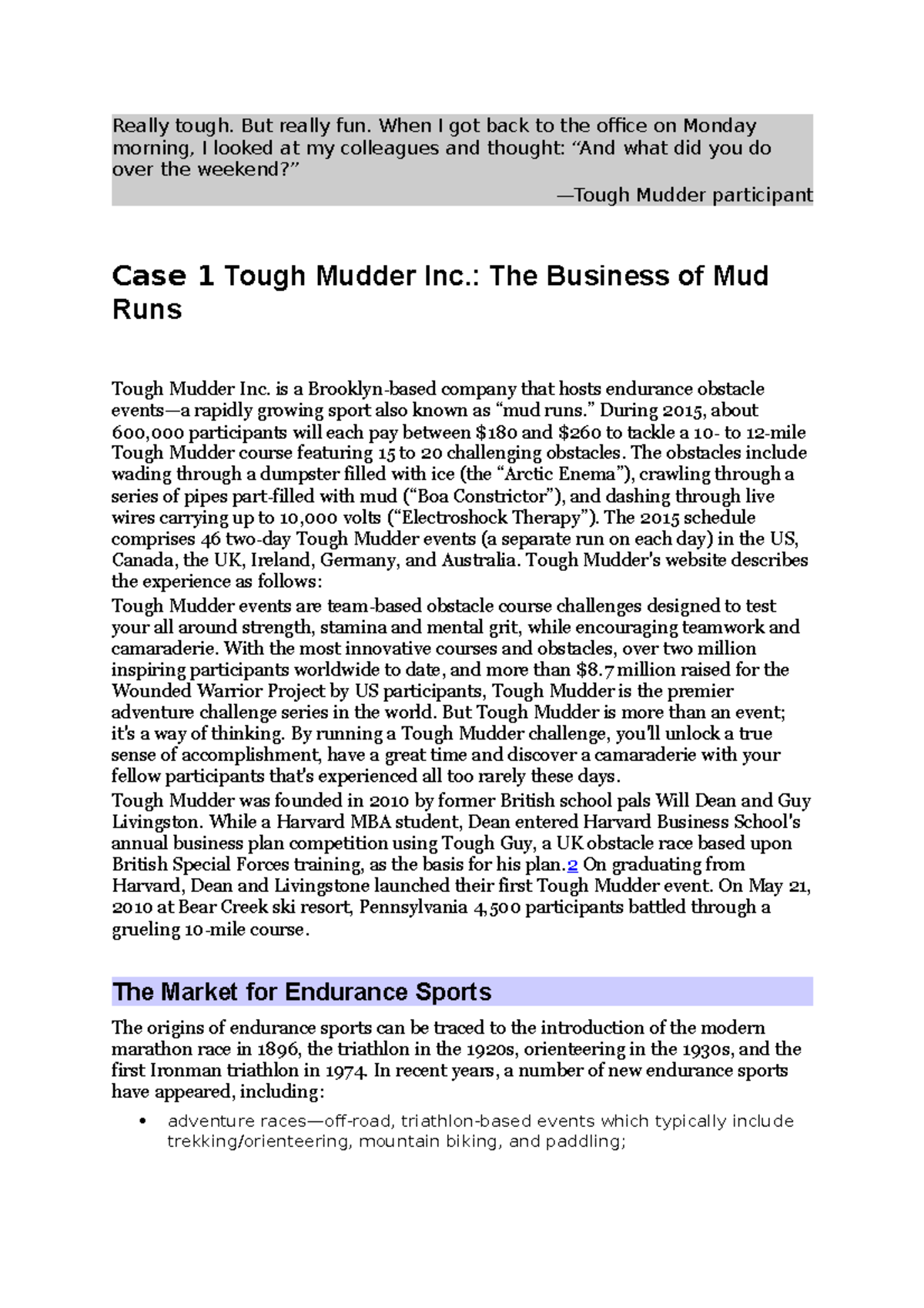 one tough mudder case study answers