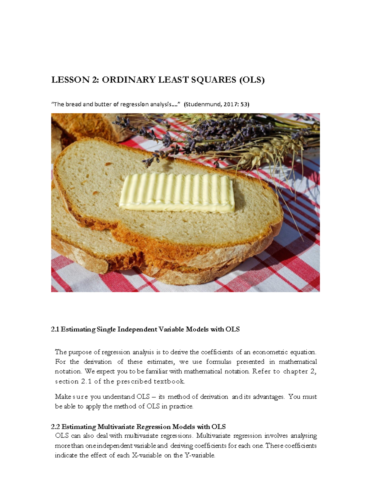 Lesson 2 Ordinary Least Squares - LESSON 2: ORDINARY LEAST SQUARES (OLS ...