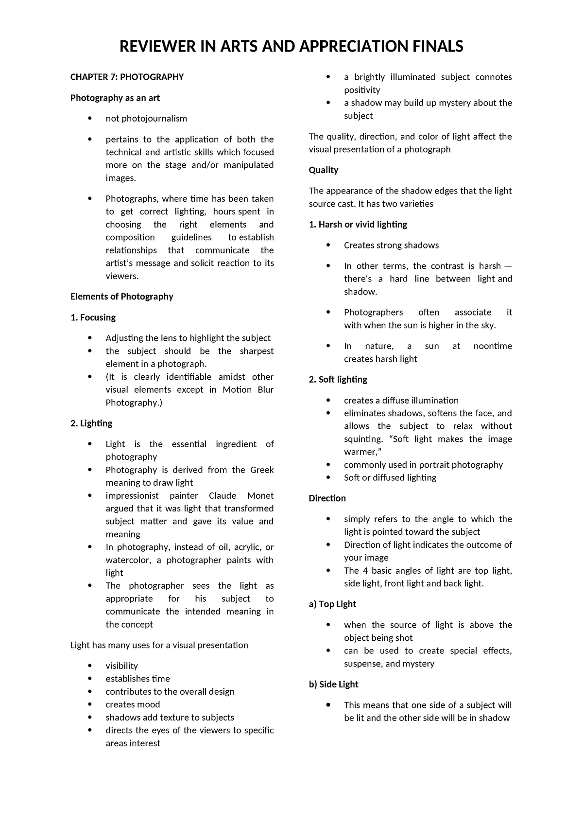 Reviewer in Arts and Appreciation Finals - CHAPTER 7: PHOTOGRAPHY ...