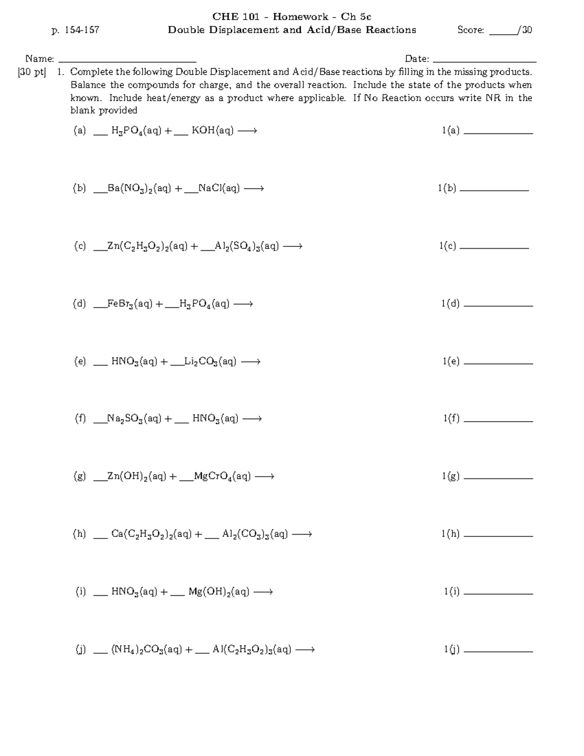 CHE101 Homework - p. 154- CHE 101 - Homework - Ch 5c Double ...