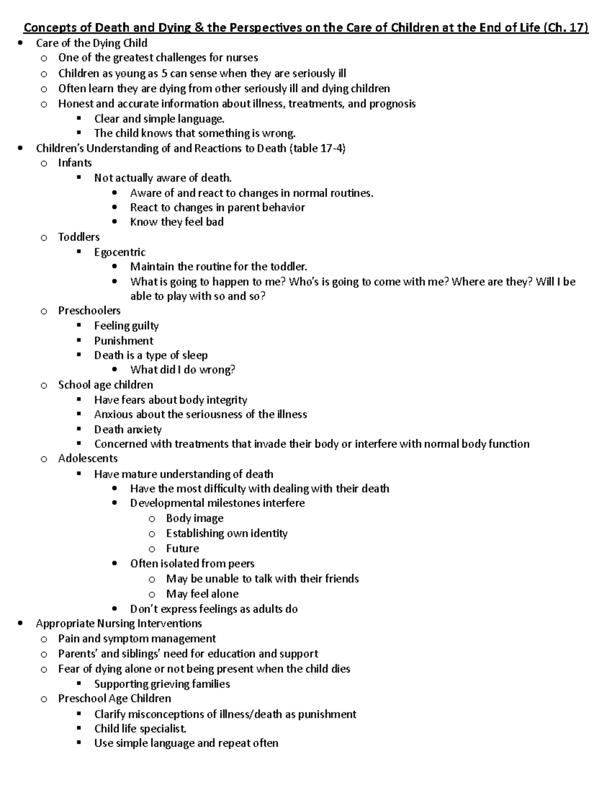 Week 2 Notes on end of life care - Concepts of Death and Dying & the ...