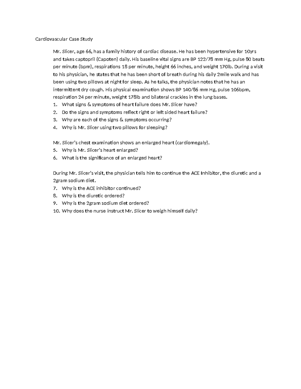 cardiovascular case study worksheet