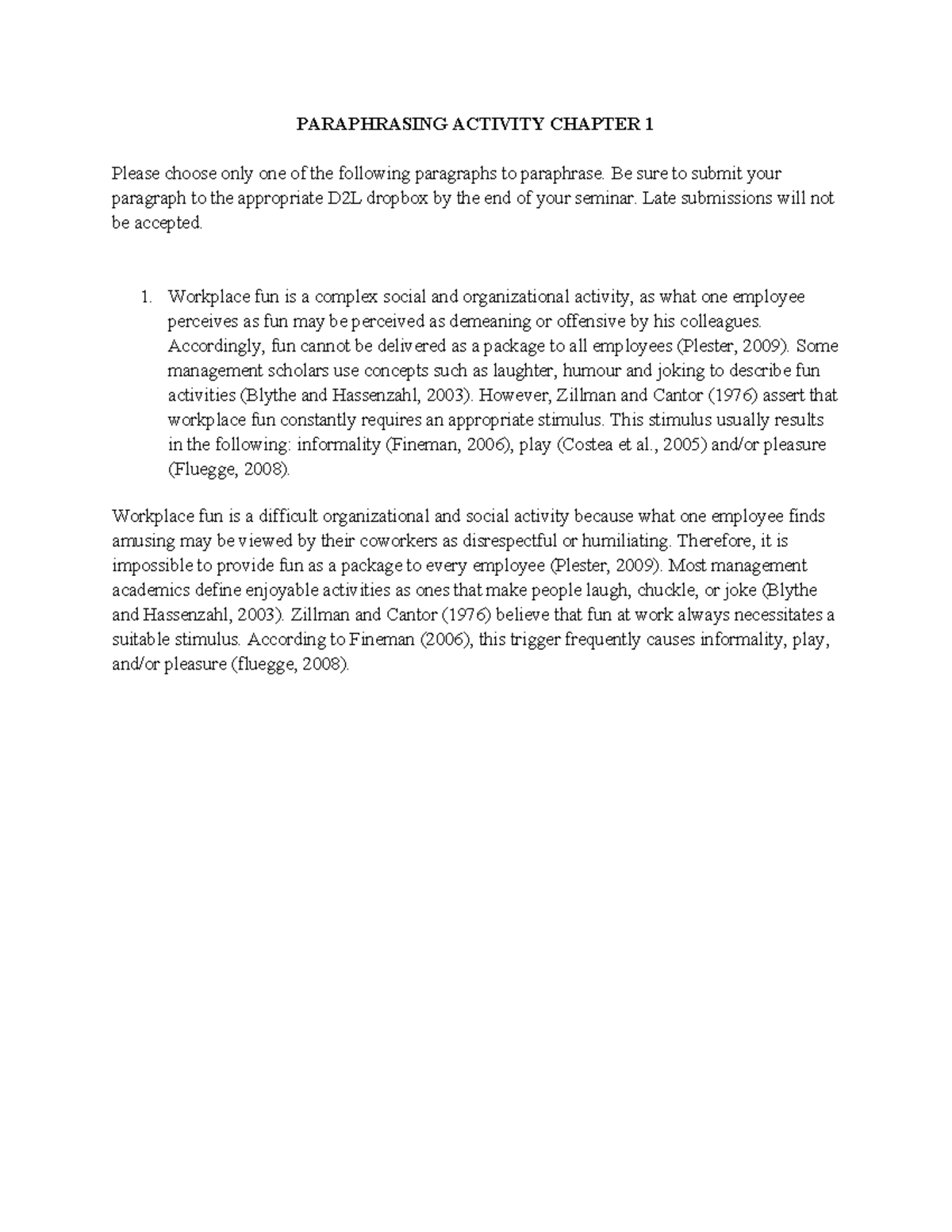 Seminar Activity 1 - MHR 523 - PARAPHRASING ACTIVITY CHAPTER 1 Please ...