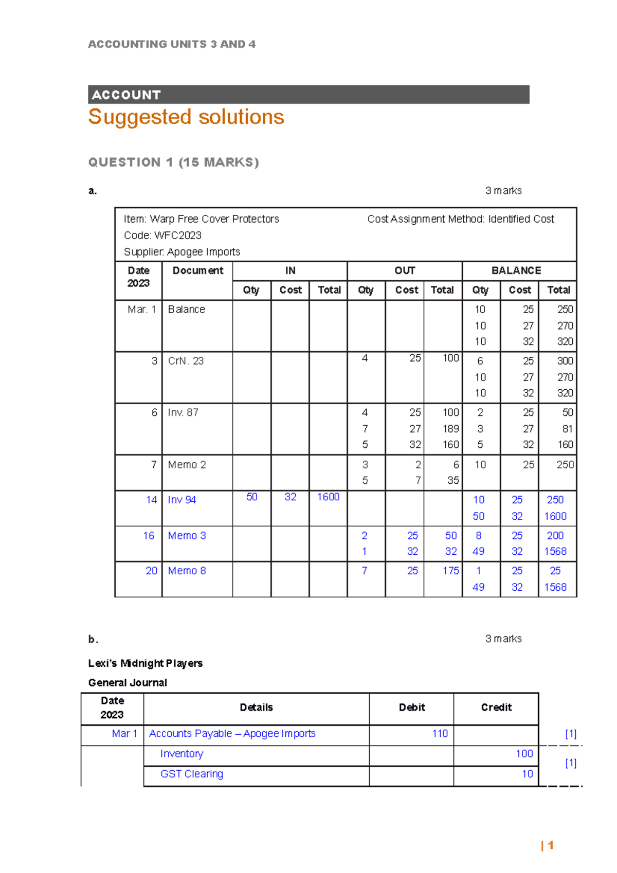 Accounting Units 3 & 4 Practice Examination answer ACCOUNT Suggested