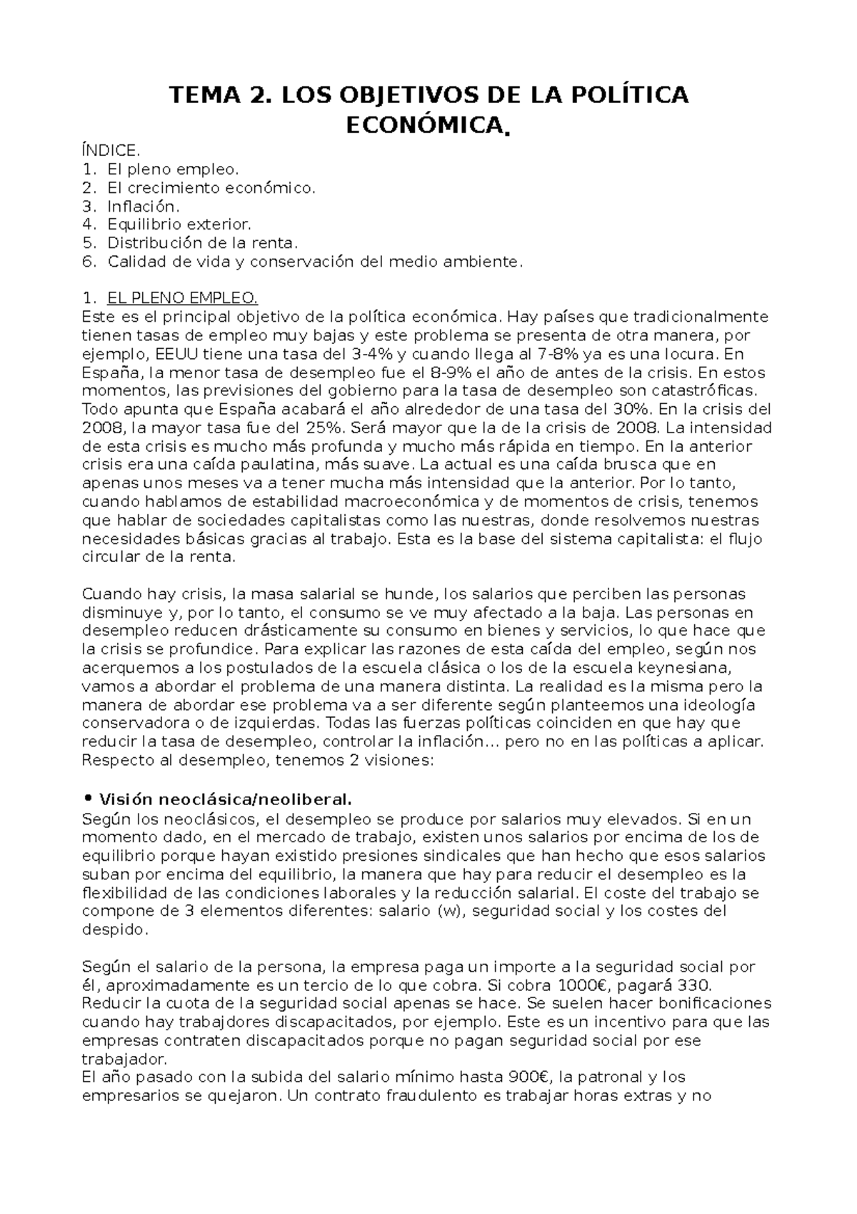 Tema 2 Objetivos de política económica TEMA 2. LOS OBJETIVOS DE LA POLÍTICA ECONÓMICA. ÍNDICE Tema 2 Objetivos de política económica TEMA 2. LOS OBJETIVOS DE LA POLÍTICA ECONÓMICA. ÍNDICE