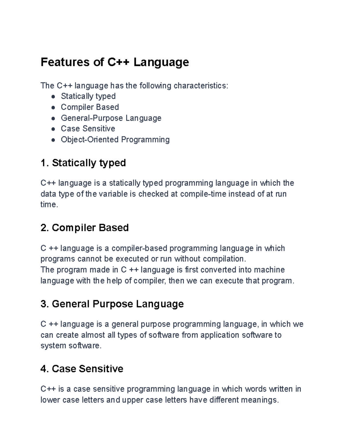 C++ features - Features of C++ Language The C++ language has the ...