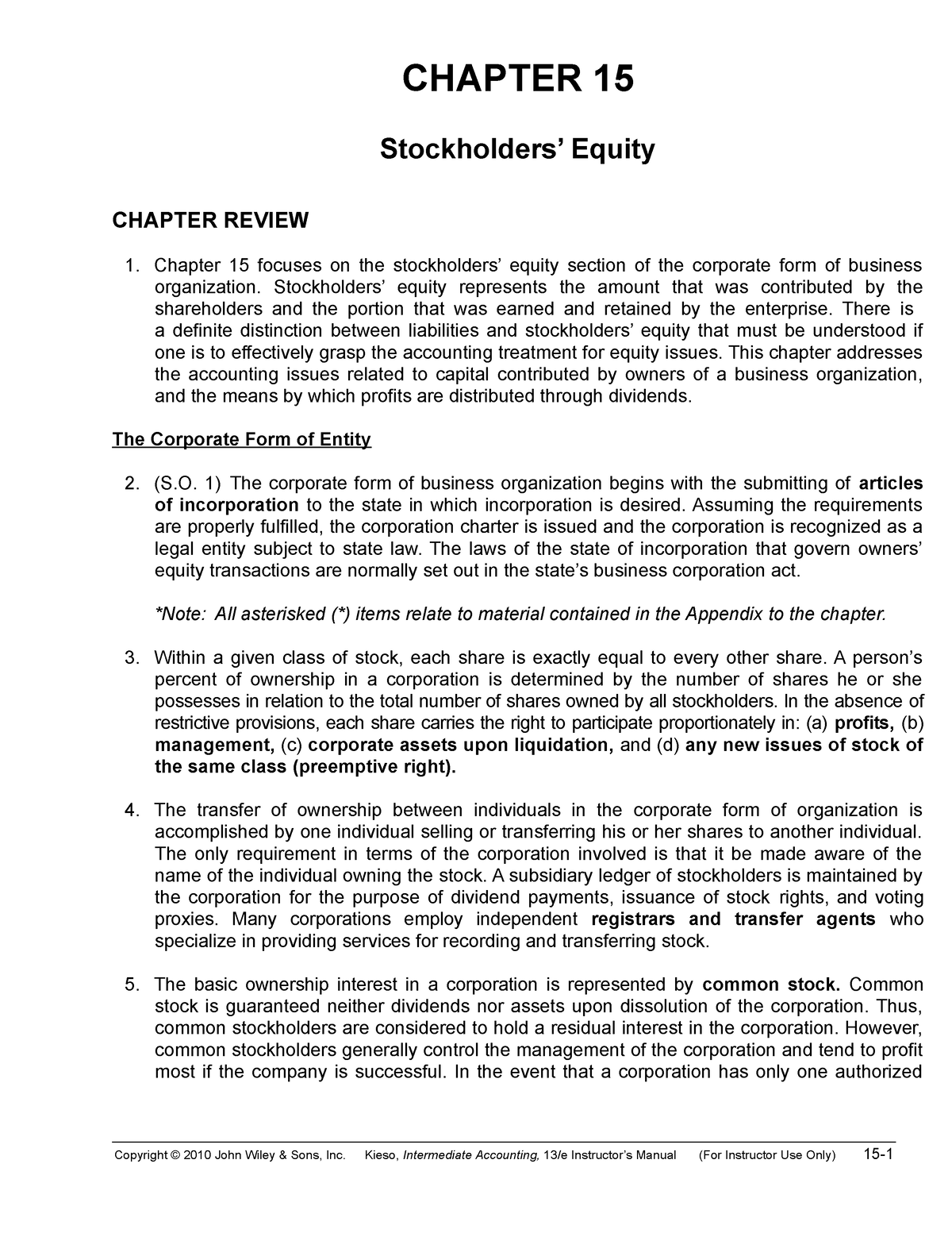 Chapter 15 Shareholders Equity Internet - CHAPTER 15 Stockholders ...