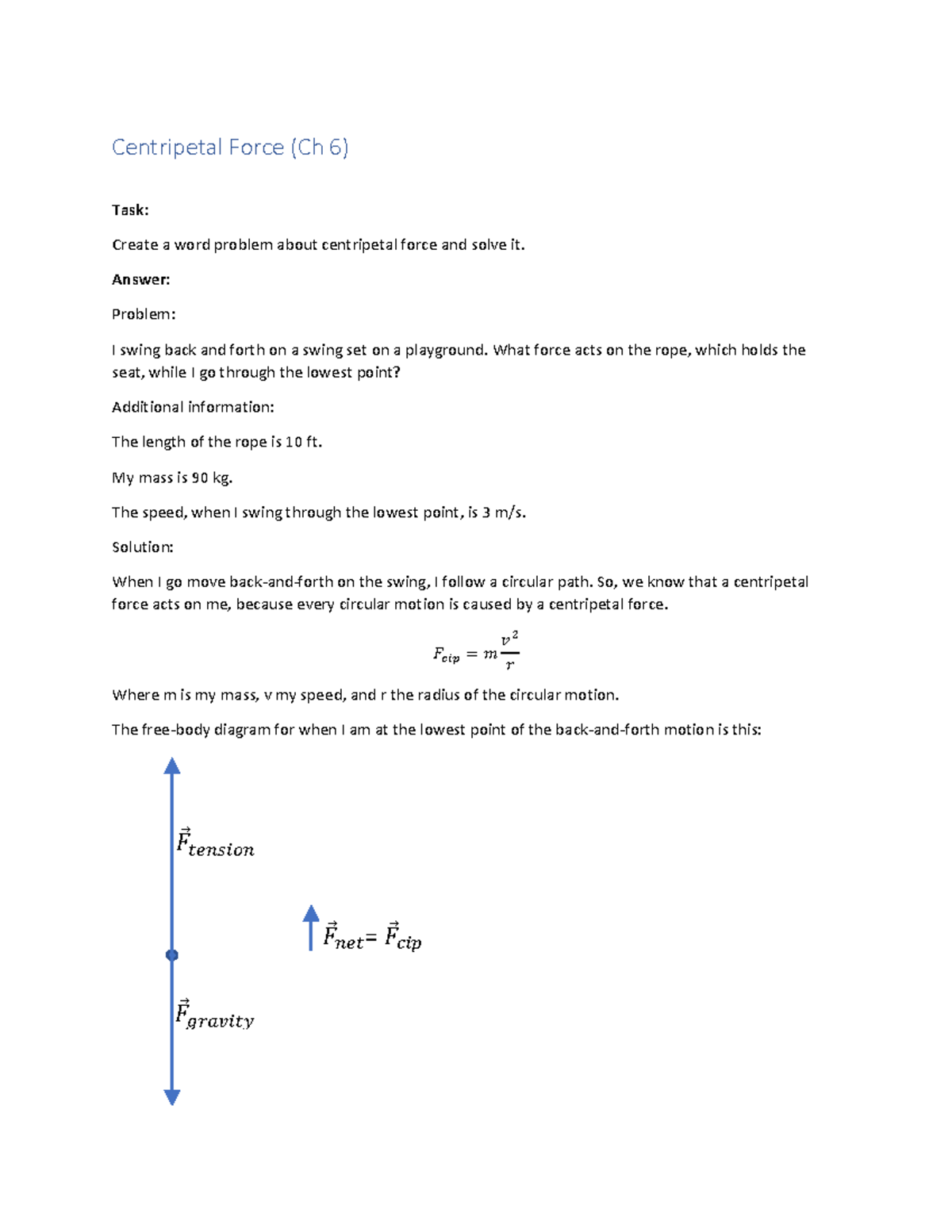 centripetal force assignment answer key