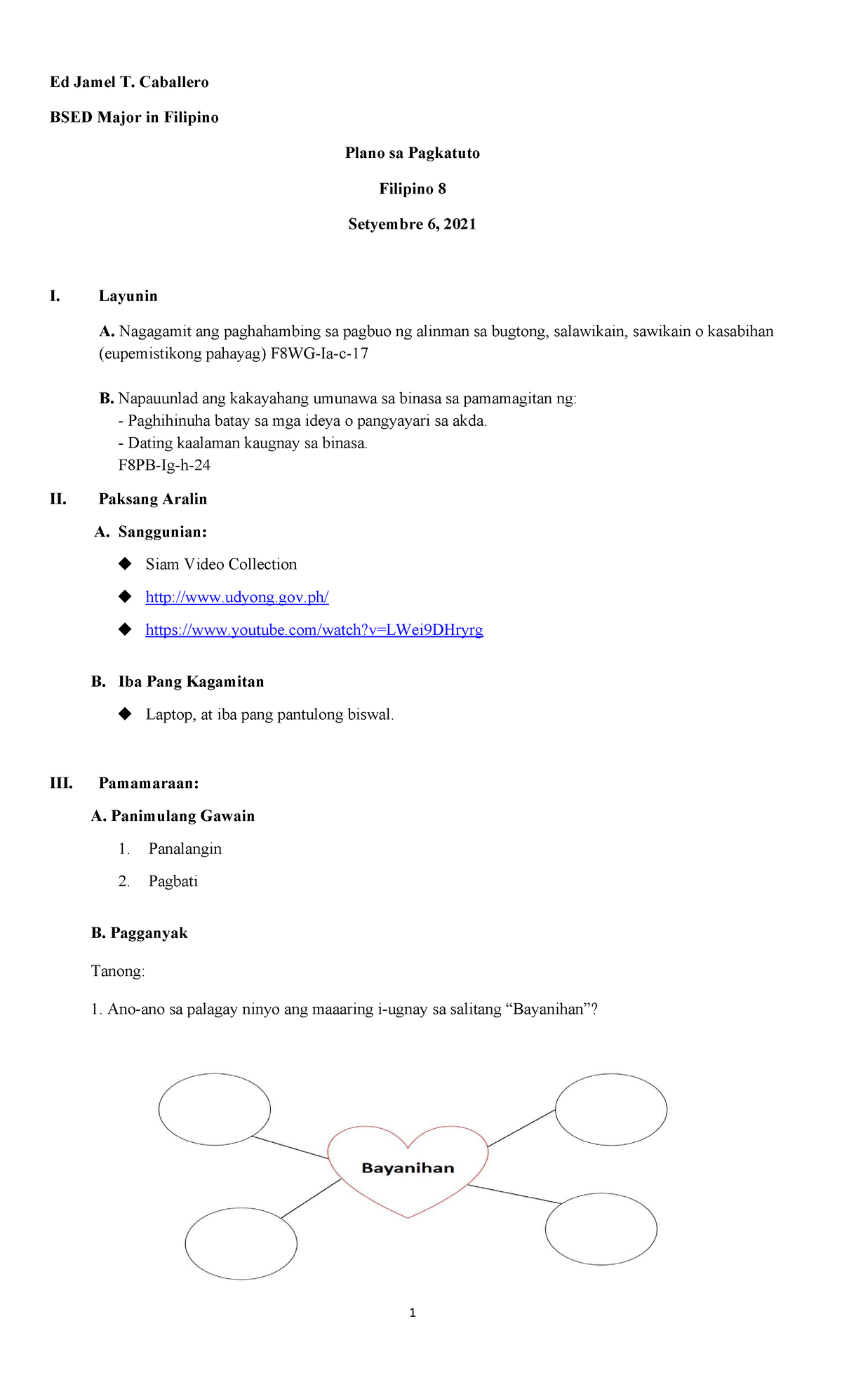 Semi Detailed Lesson Plan Filipino 8 Ed Jamel T Caballero Bsed Major In Filipino Plano Sa 8013