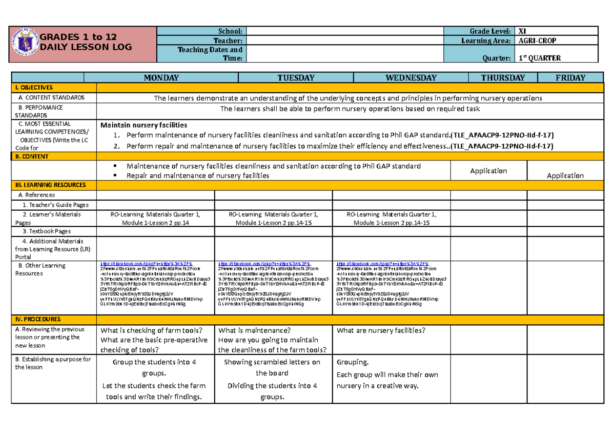 DLL -lyn - DAILY LESSON PLAN FOR PRACTITIONER - GRADES 1 to 12 DAILY ...