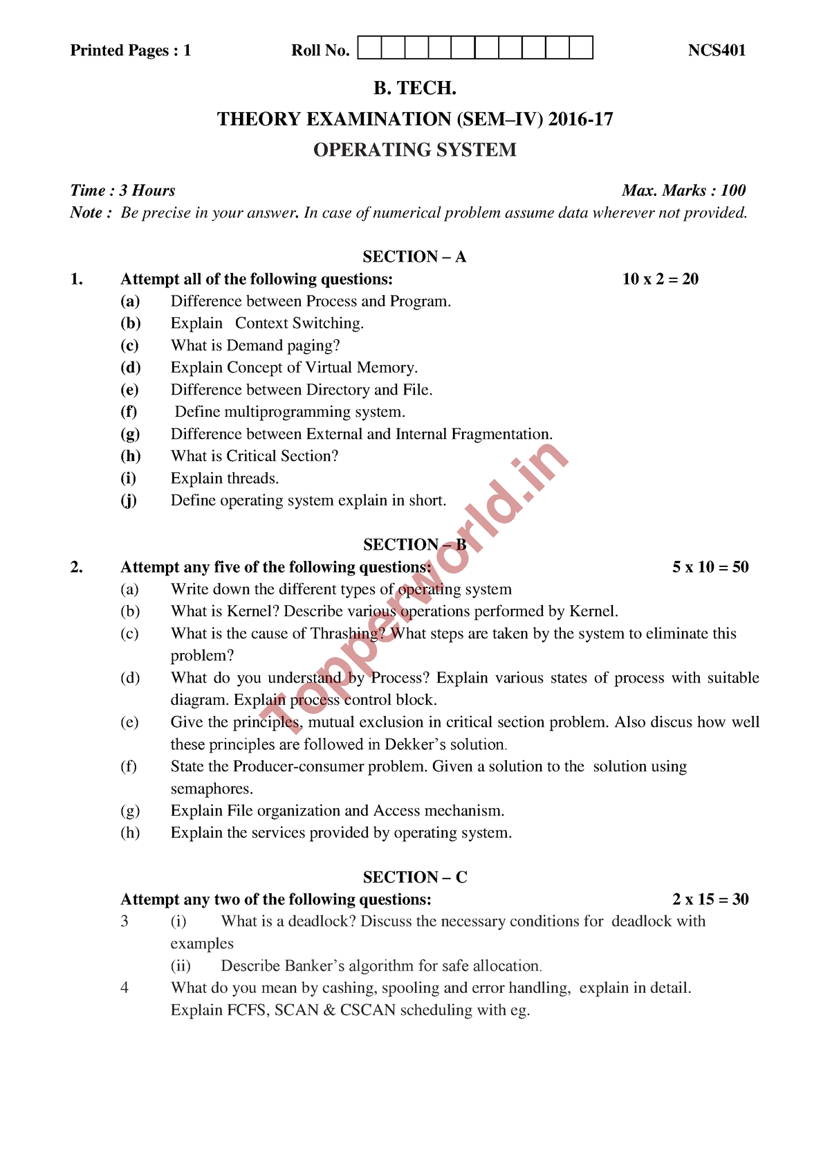 OS 16 17 AKTU CSE - Digital Image Processing - Printed Pages : 1 Roll ...