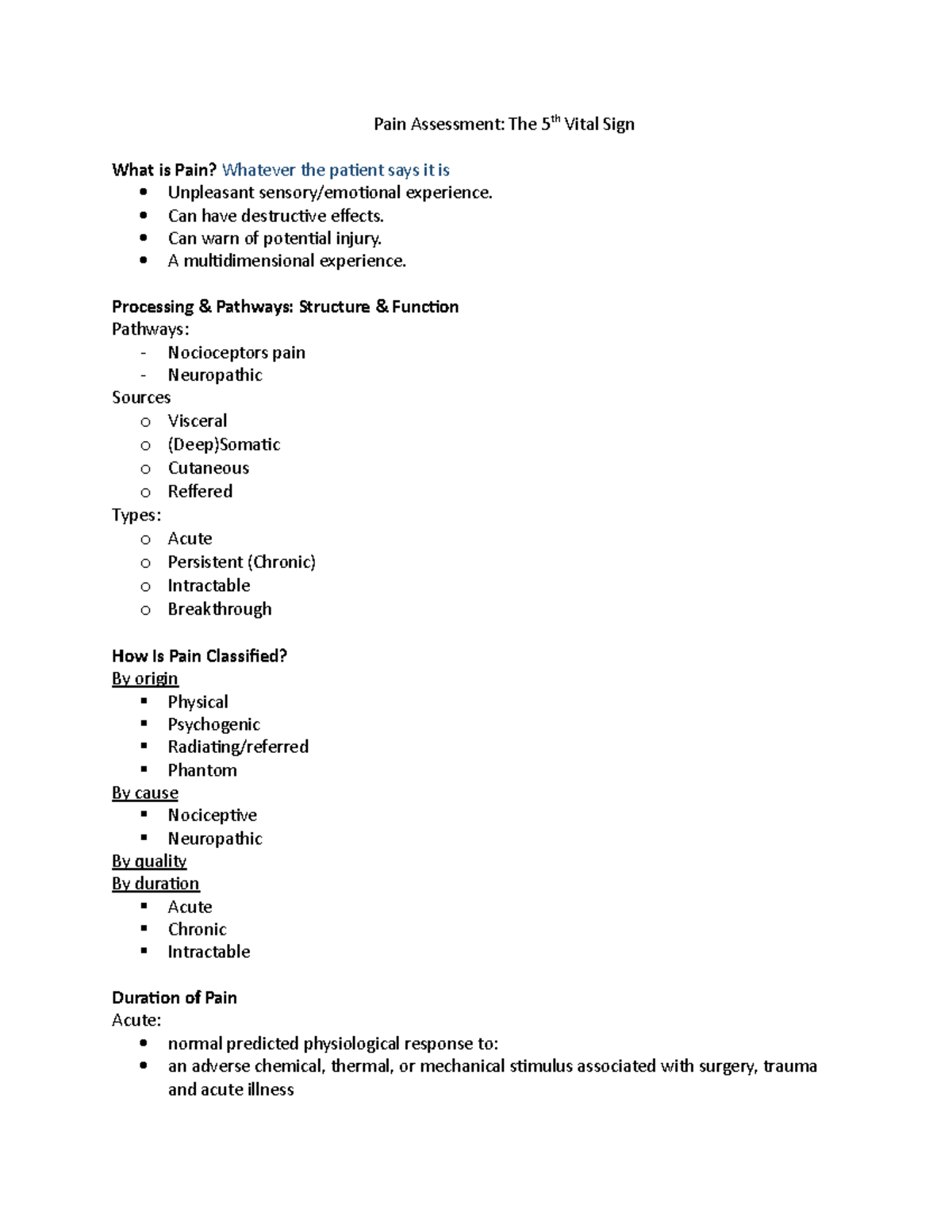 NUR3029 Pain assessment - Pain Assessment: The 5th Vital Sign What is ...