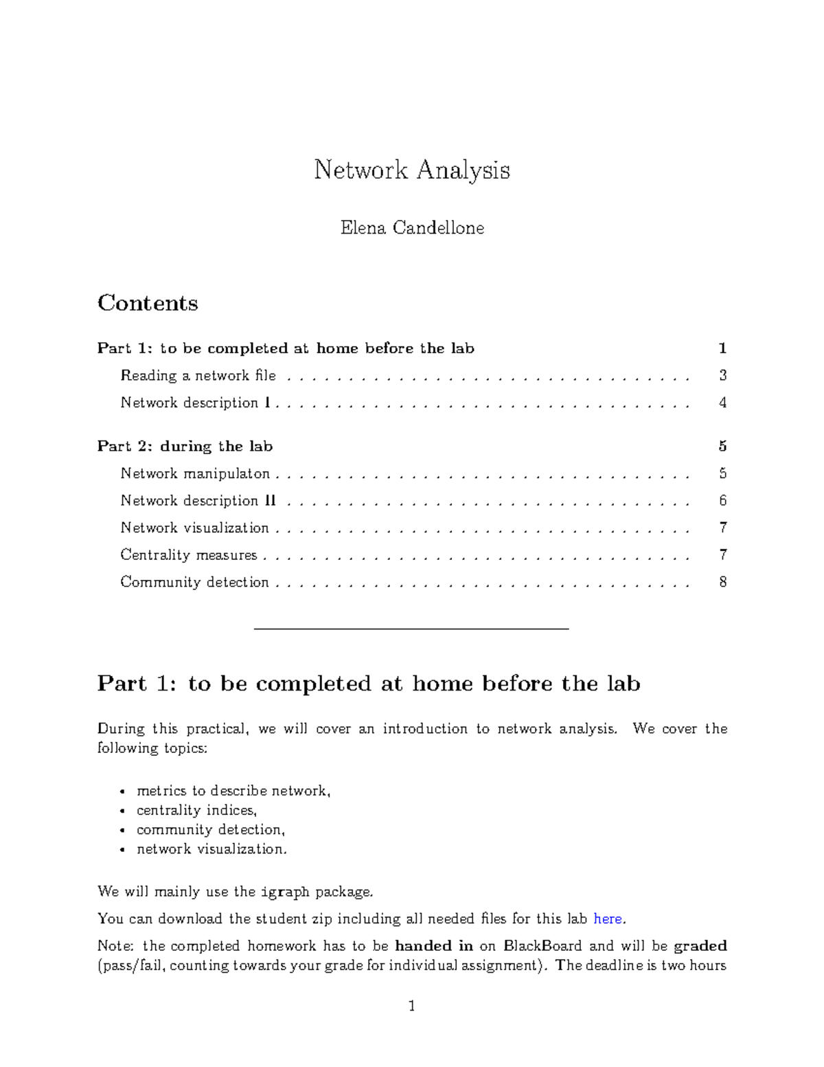 Lab 9, Network Analysis - Network Analysis Elena Candellone Contents ...