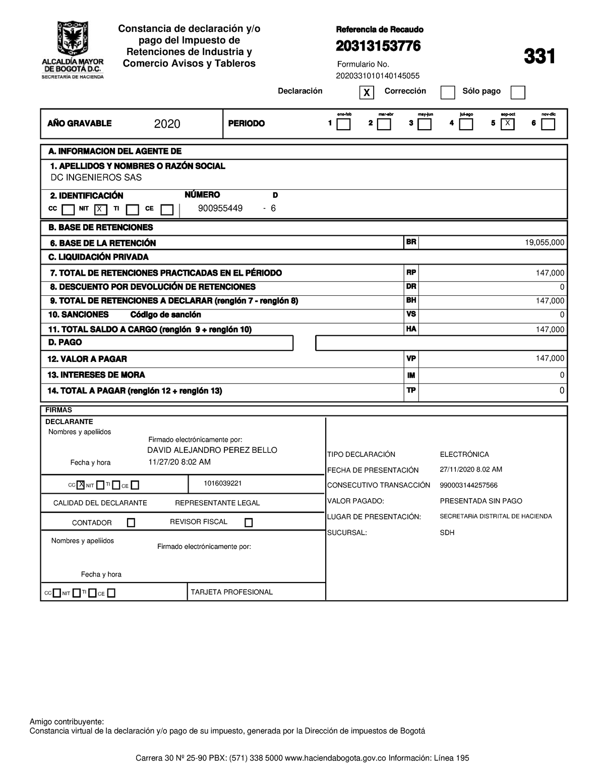 198188253 Declaracion de renta y complementarios año gravable 2025