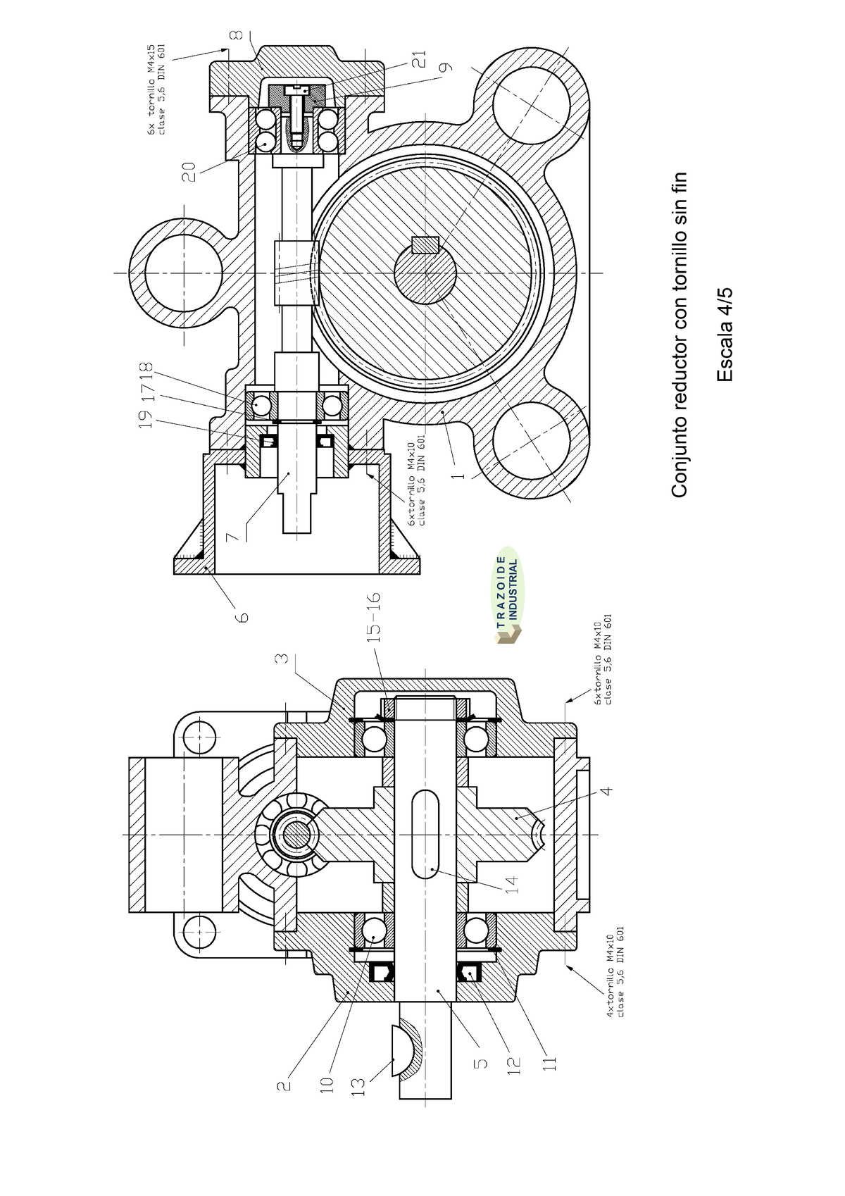 Conjunto Reductor Con Tornillo Sin Fin Dibujar Las Vistas De Las Piezas Y Acotarlas