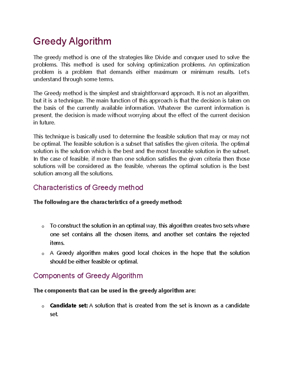 Greedy algorithm - Greedy Algorithm The greedy method is one of the ...