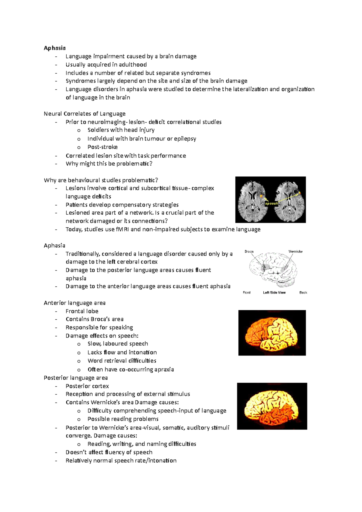 5. Aphasia - Lecture Notes - Aphasia - Language impairment caused by a ...