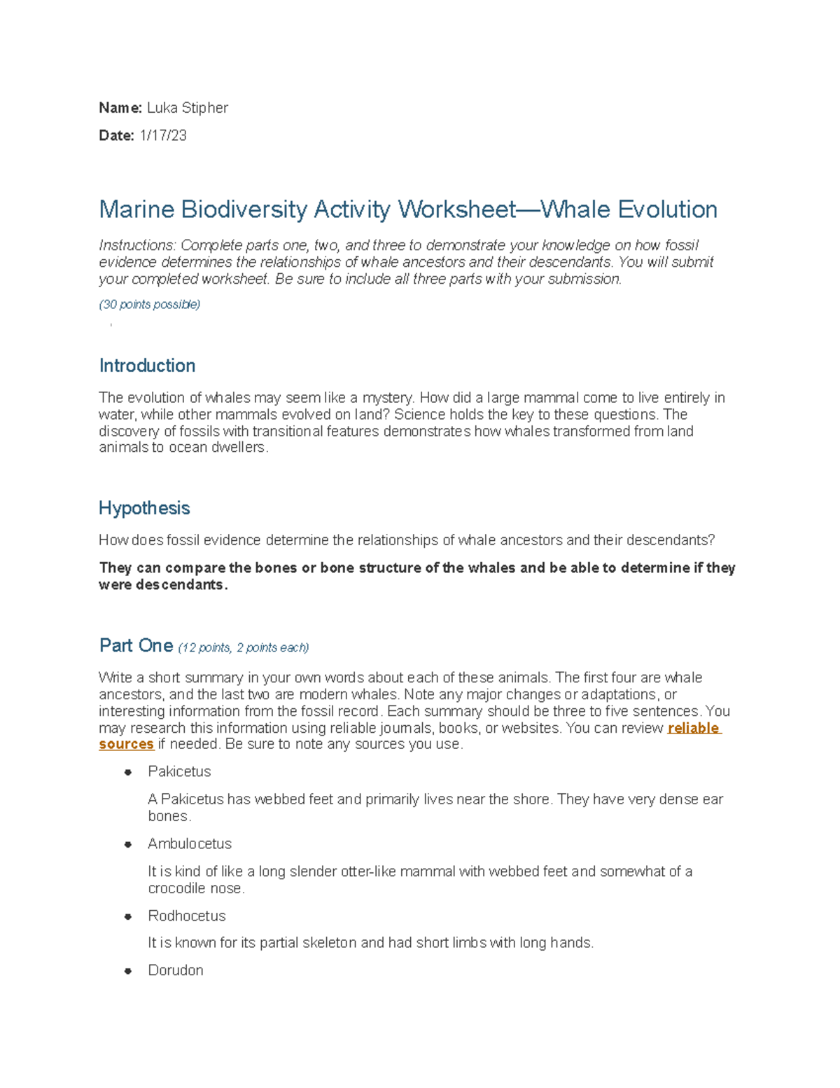 Marine Biodiversity Worksheet - Luka Stipher - Name: Luka Stipher Date: 1/17/  Marine Biodiversity - Studocu